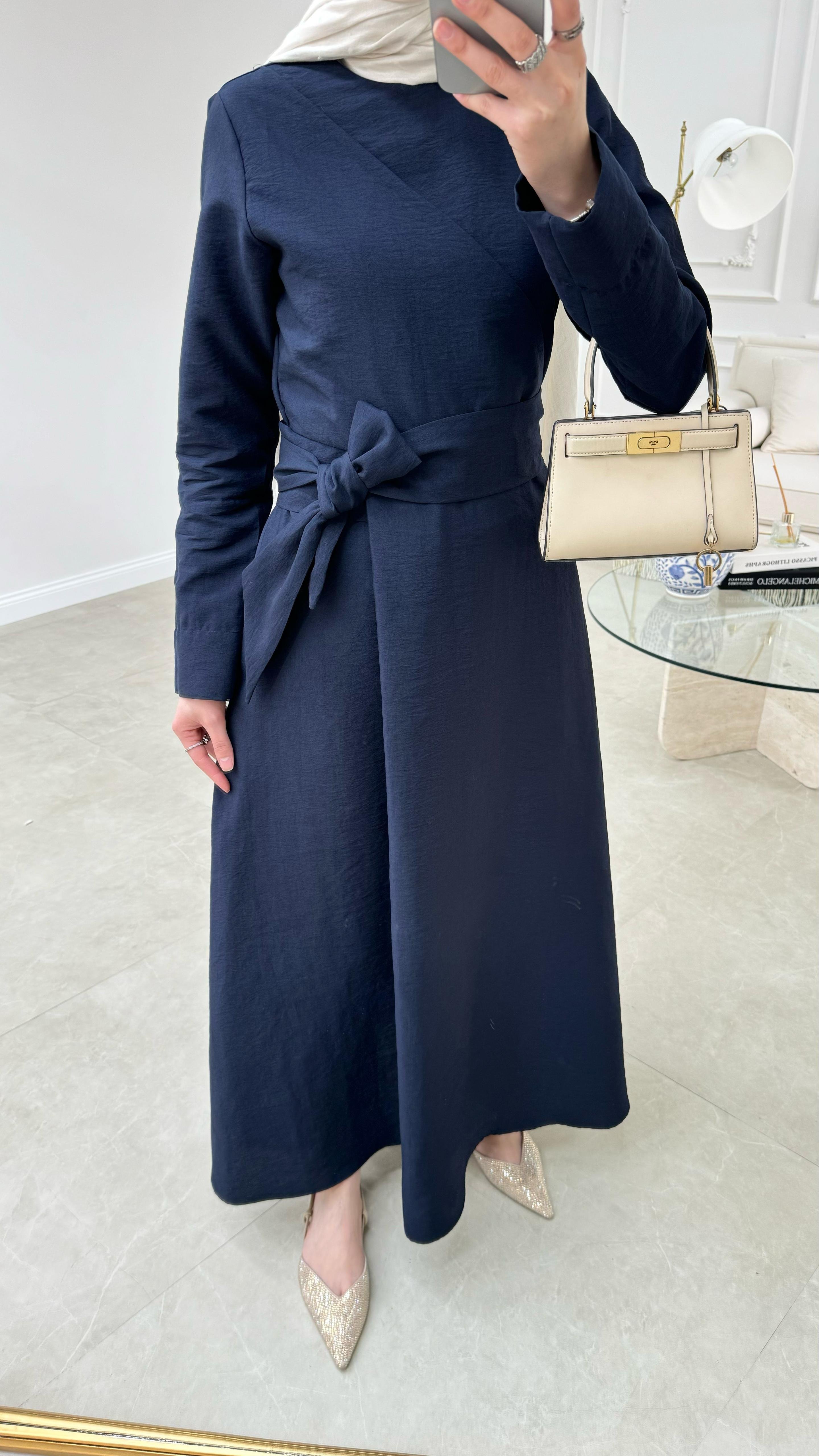 Qupra Bağlamalı Elbise Lacivert 