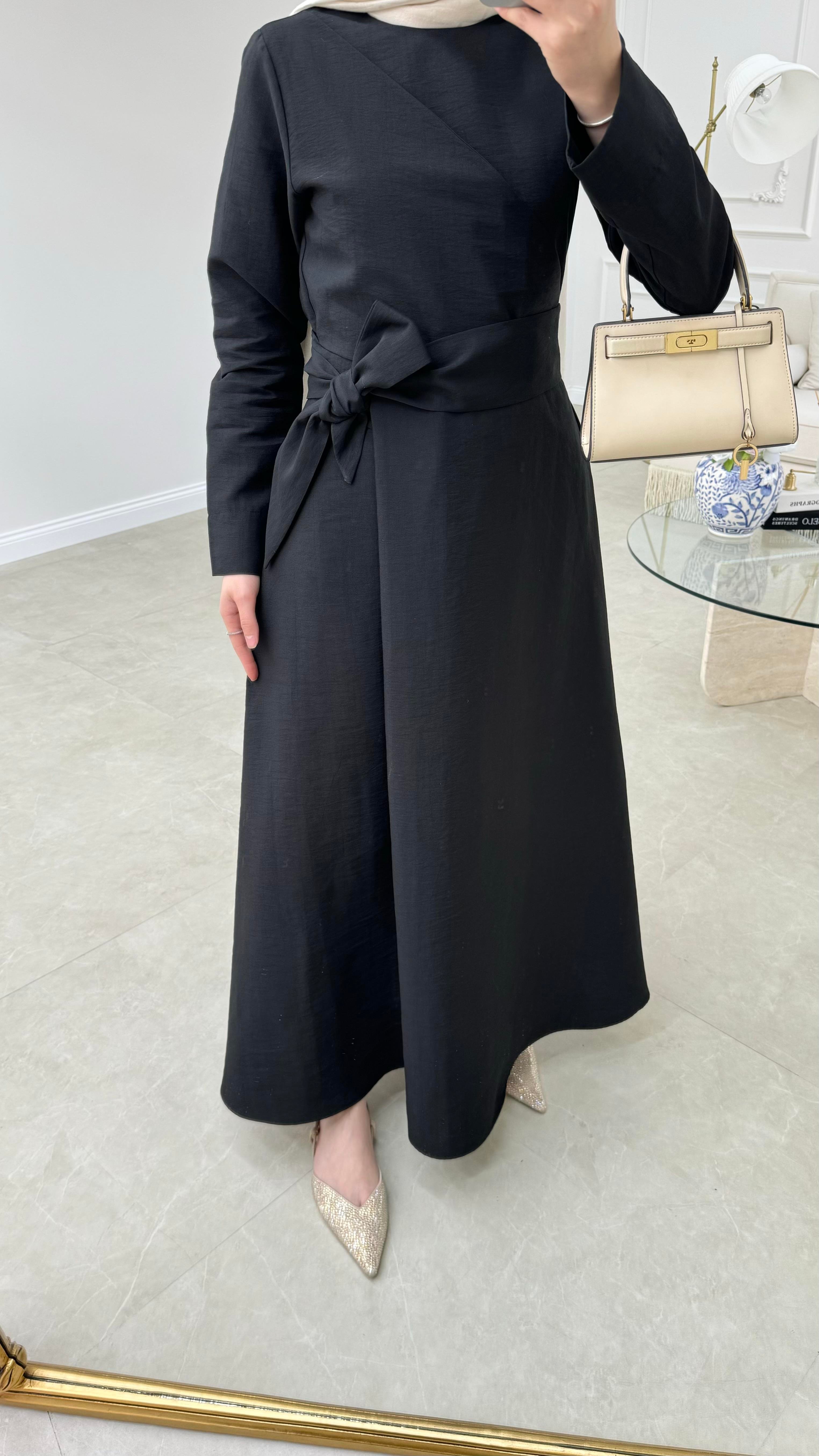 Qupra Bağlamalı Elbise Siyah