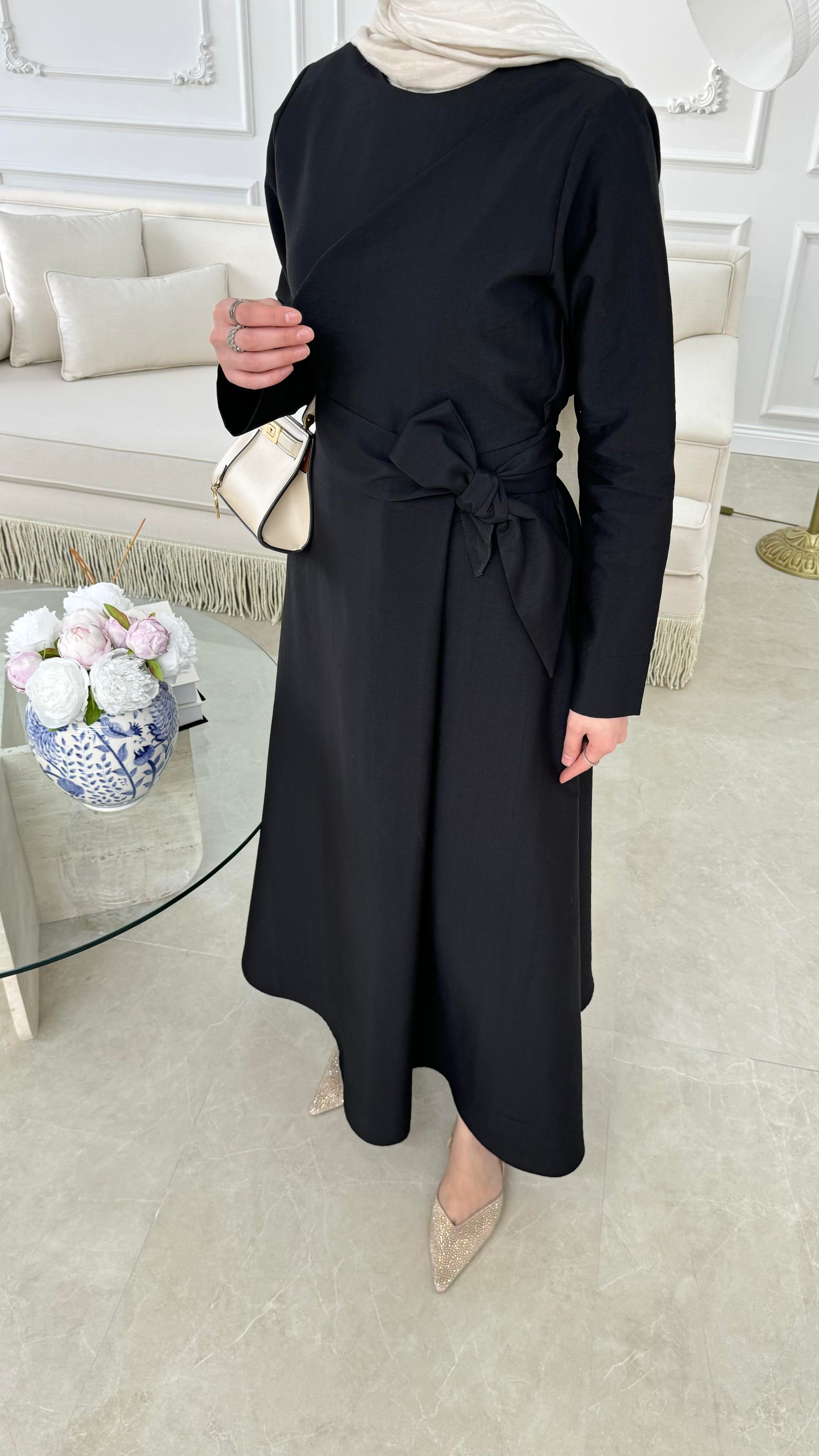 Qupra Bağlamalı Elbise Siyah