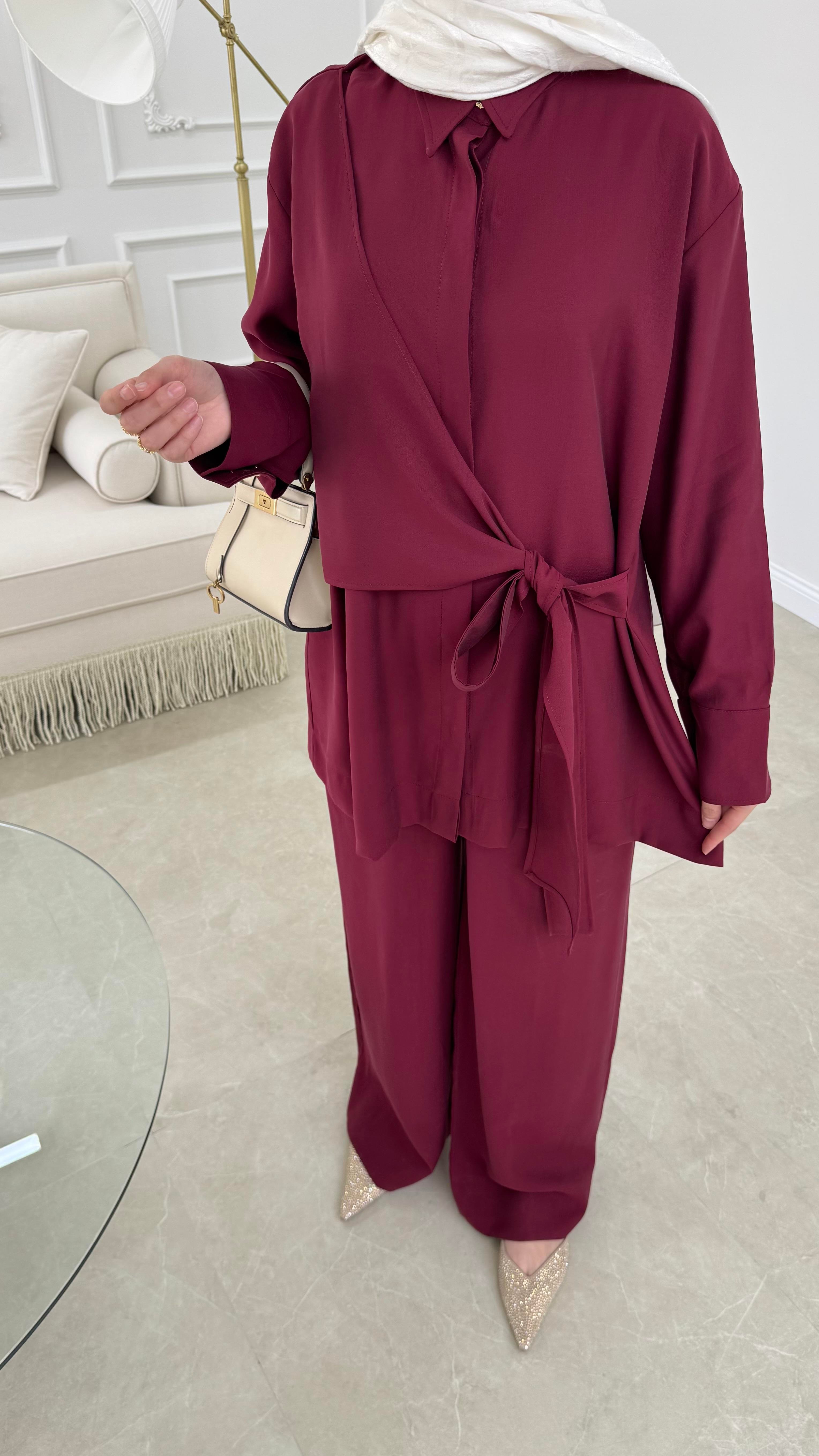 Risa Bağlamalı Takım Bordo