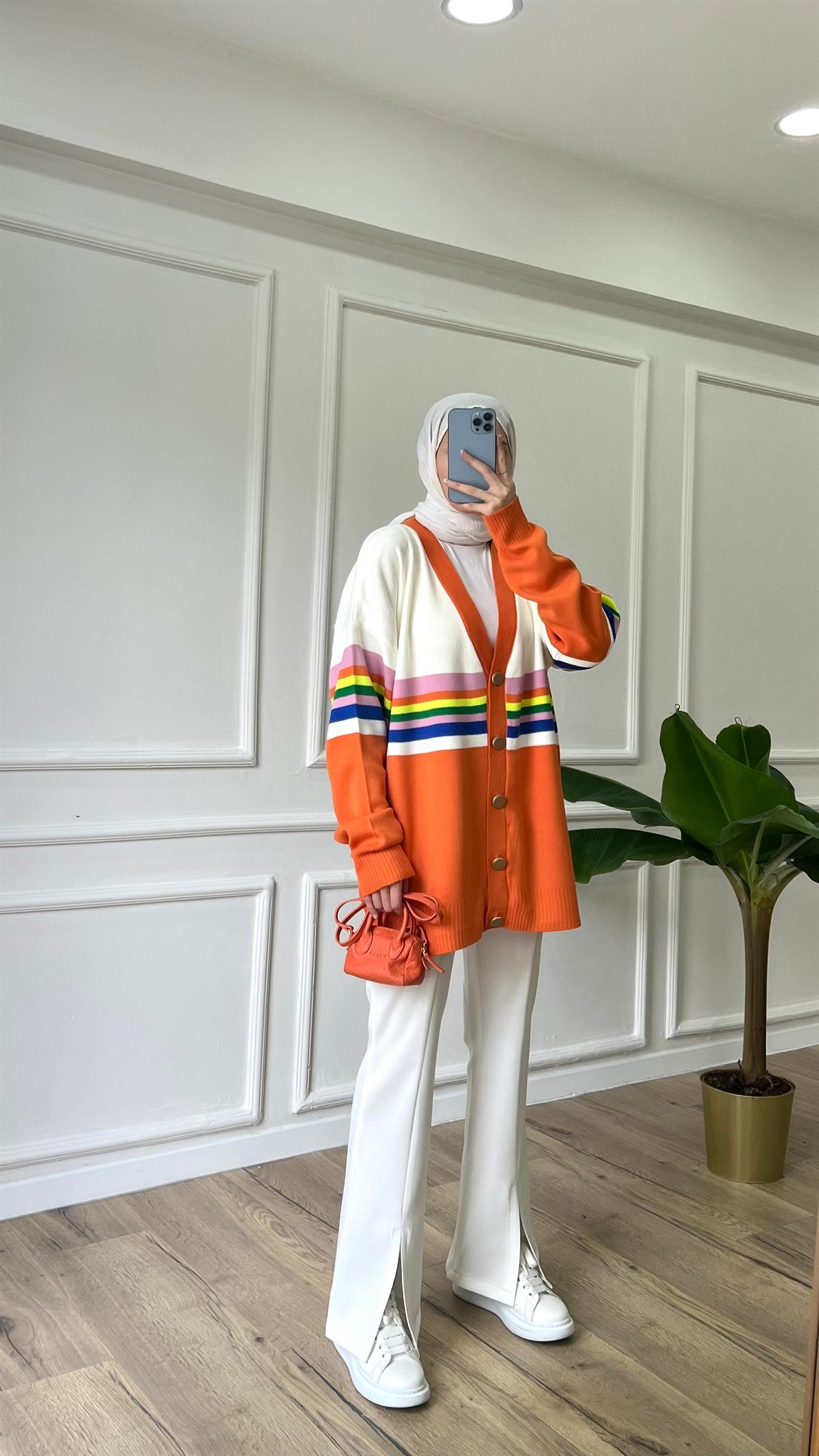 Şeritli Hırka - Turuncu