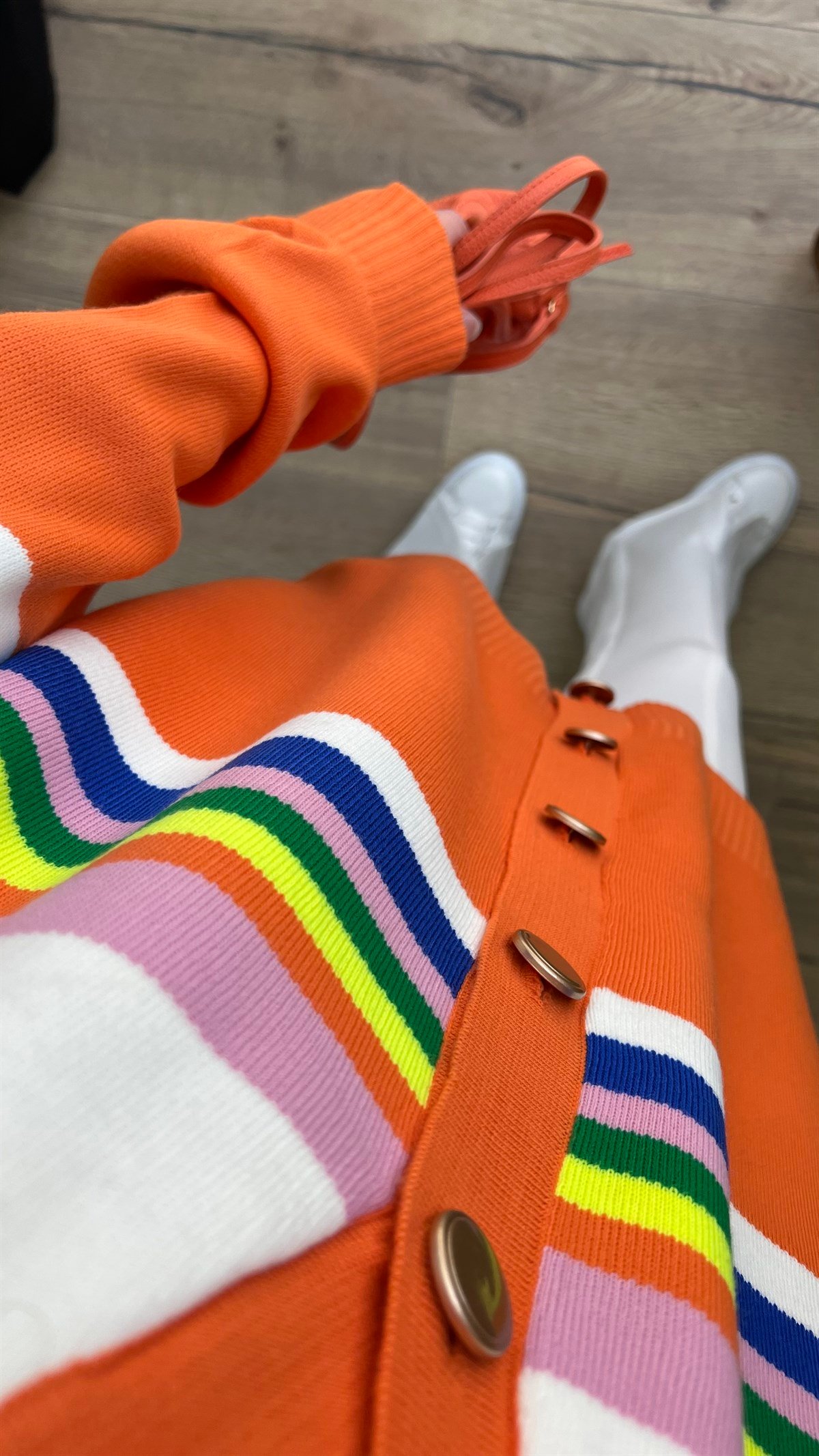 Şeritli Hırka - Turuncu