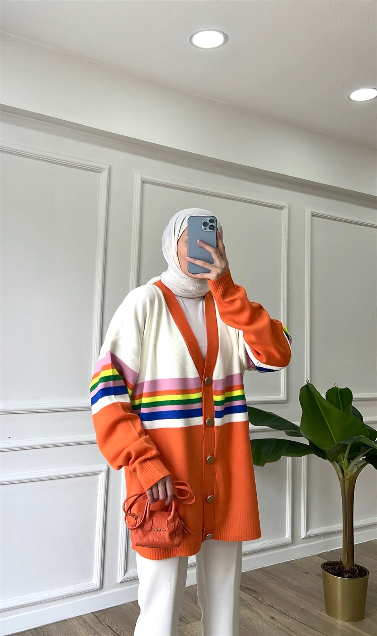 Şeritli Hırka - Turuncu