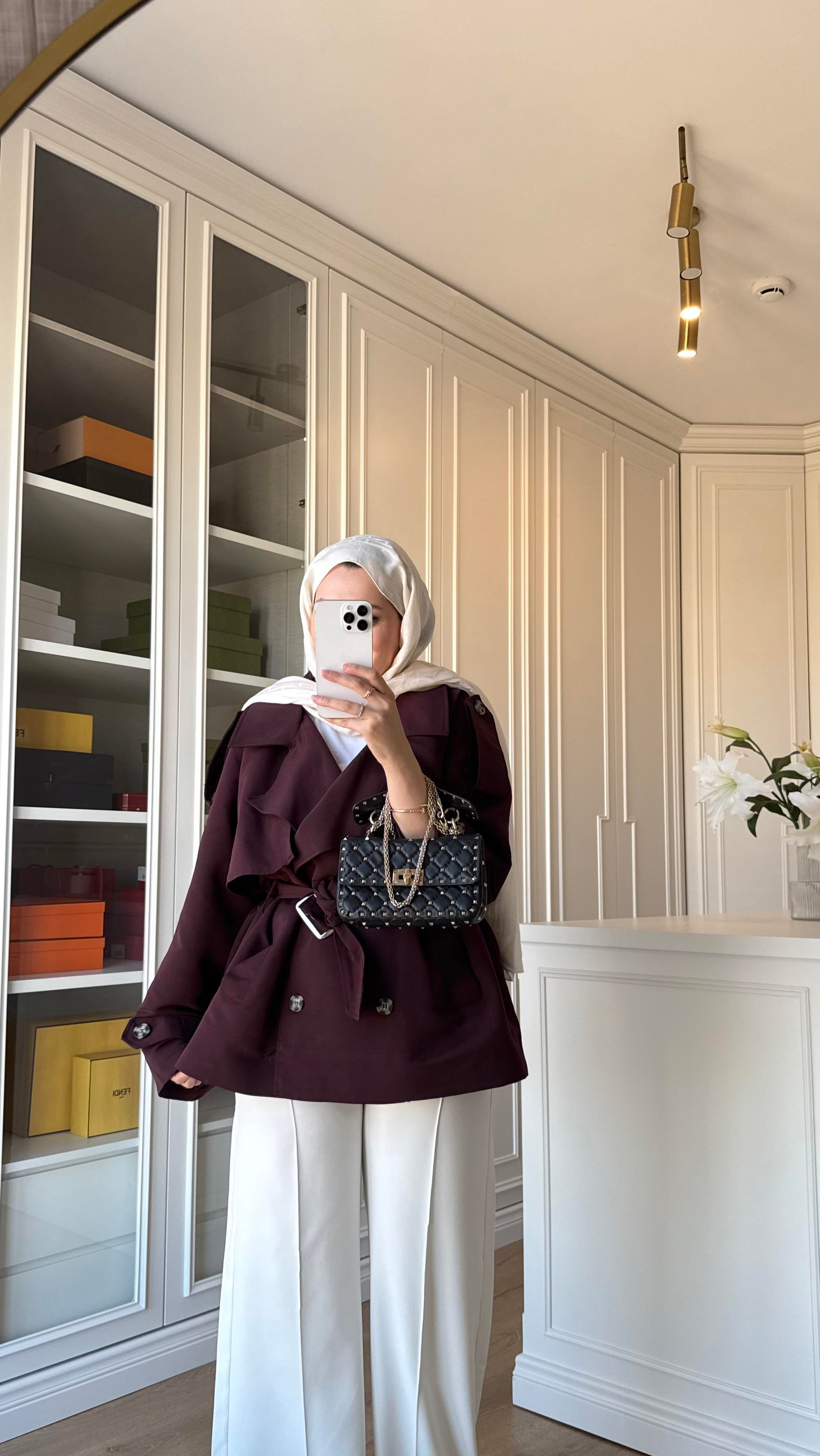 Sisa Kısa Trenç Bordo