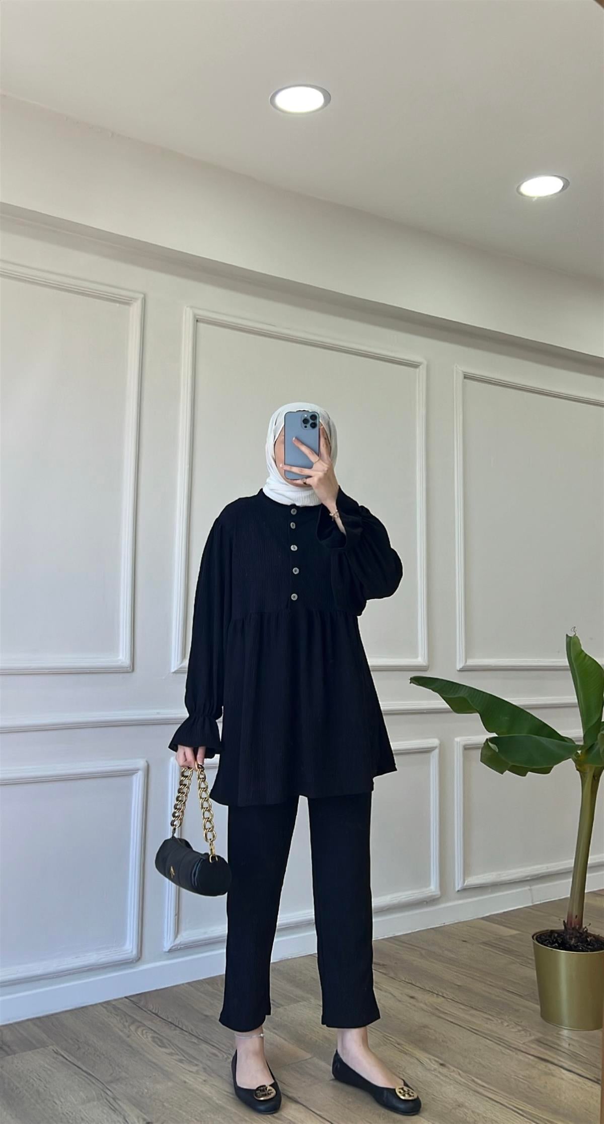 Siyah - Soft Düğmeli Takım