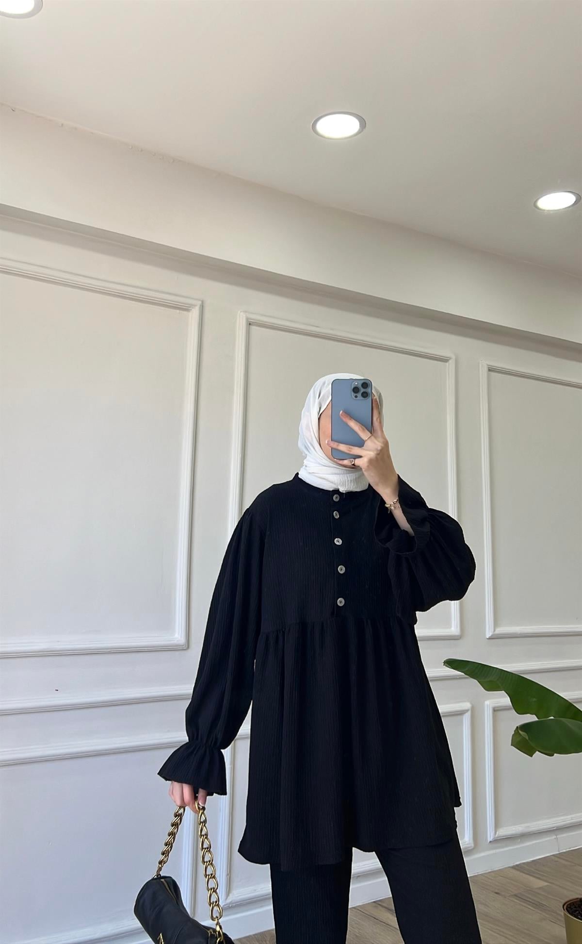 Siyah - Soft Düğmeli Takım