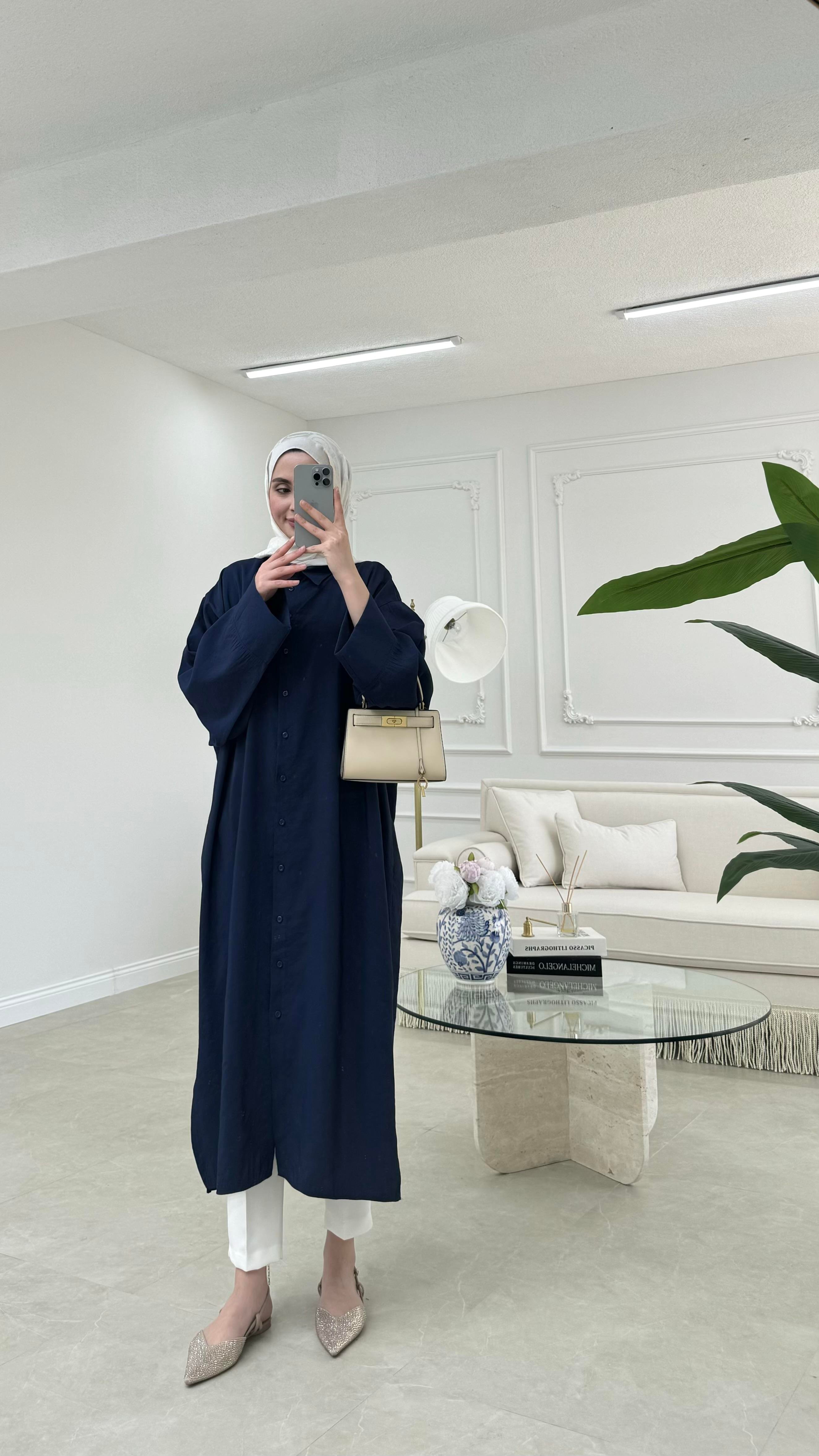 Tensel Uzun Gömlek Lacivert