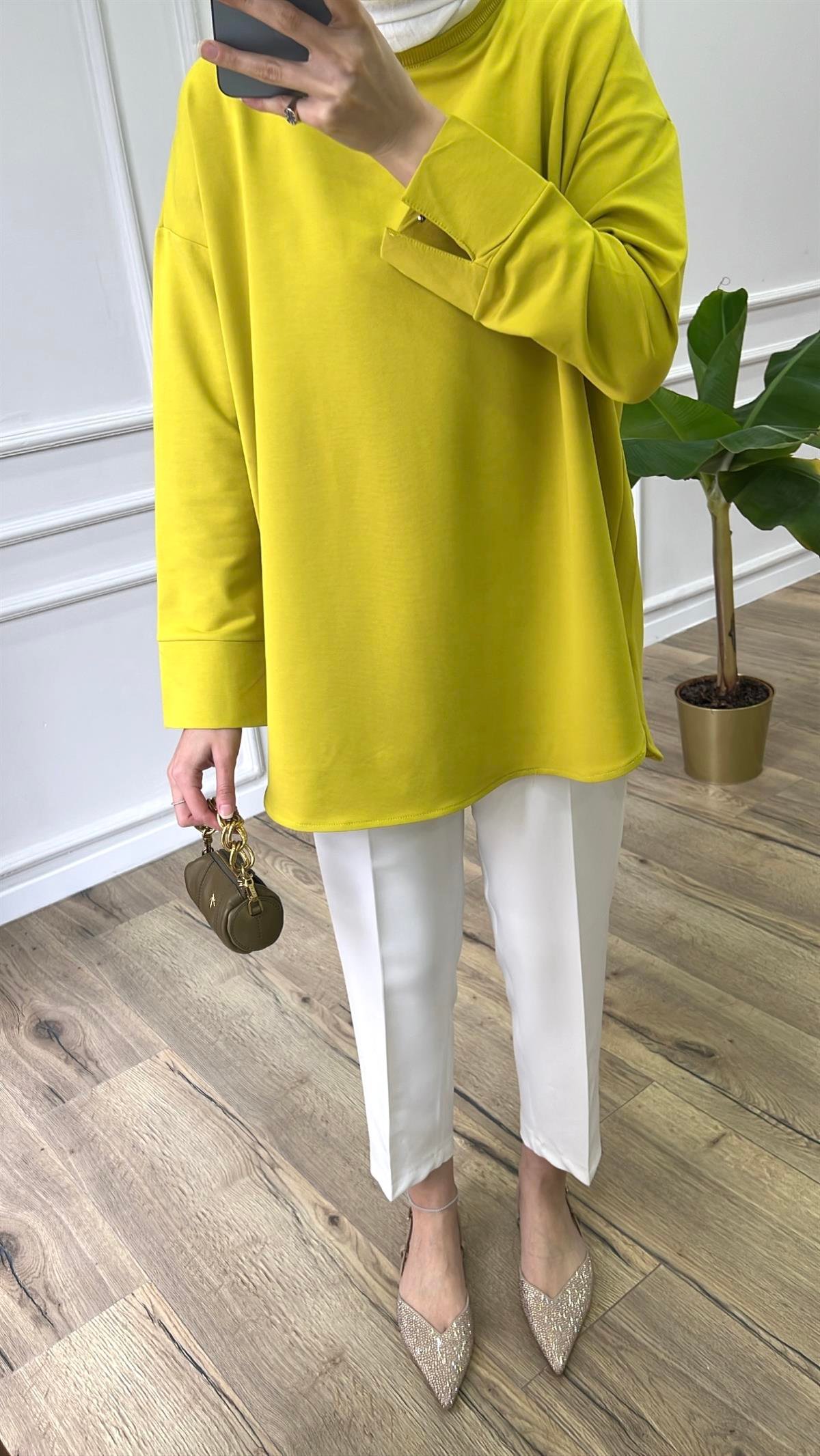 Yağ Yeşili - Basic Bisiklet Yaka 