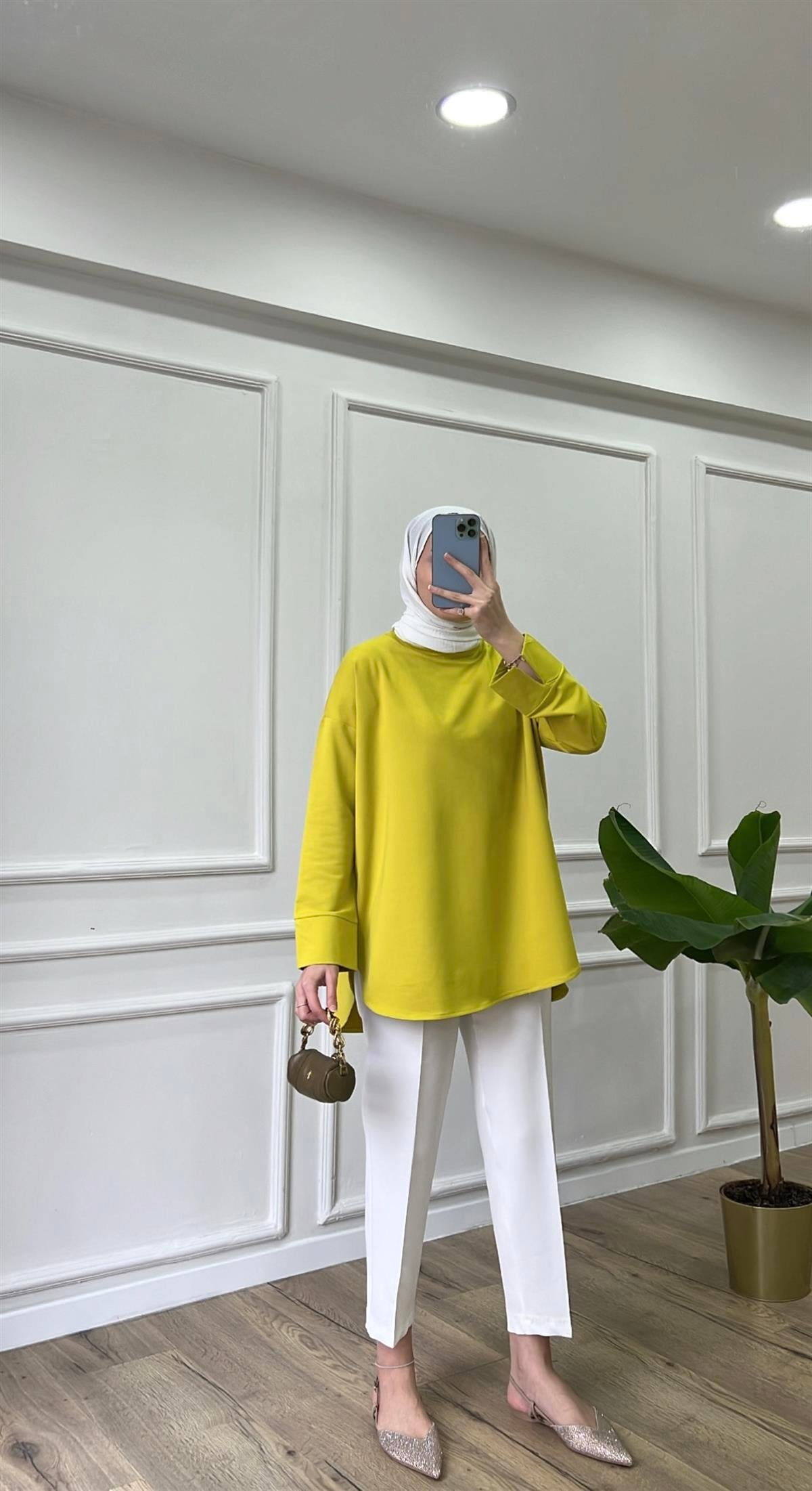 Yağ Yeşili - Basic Bisiklet Yaka 