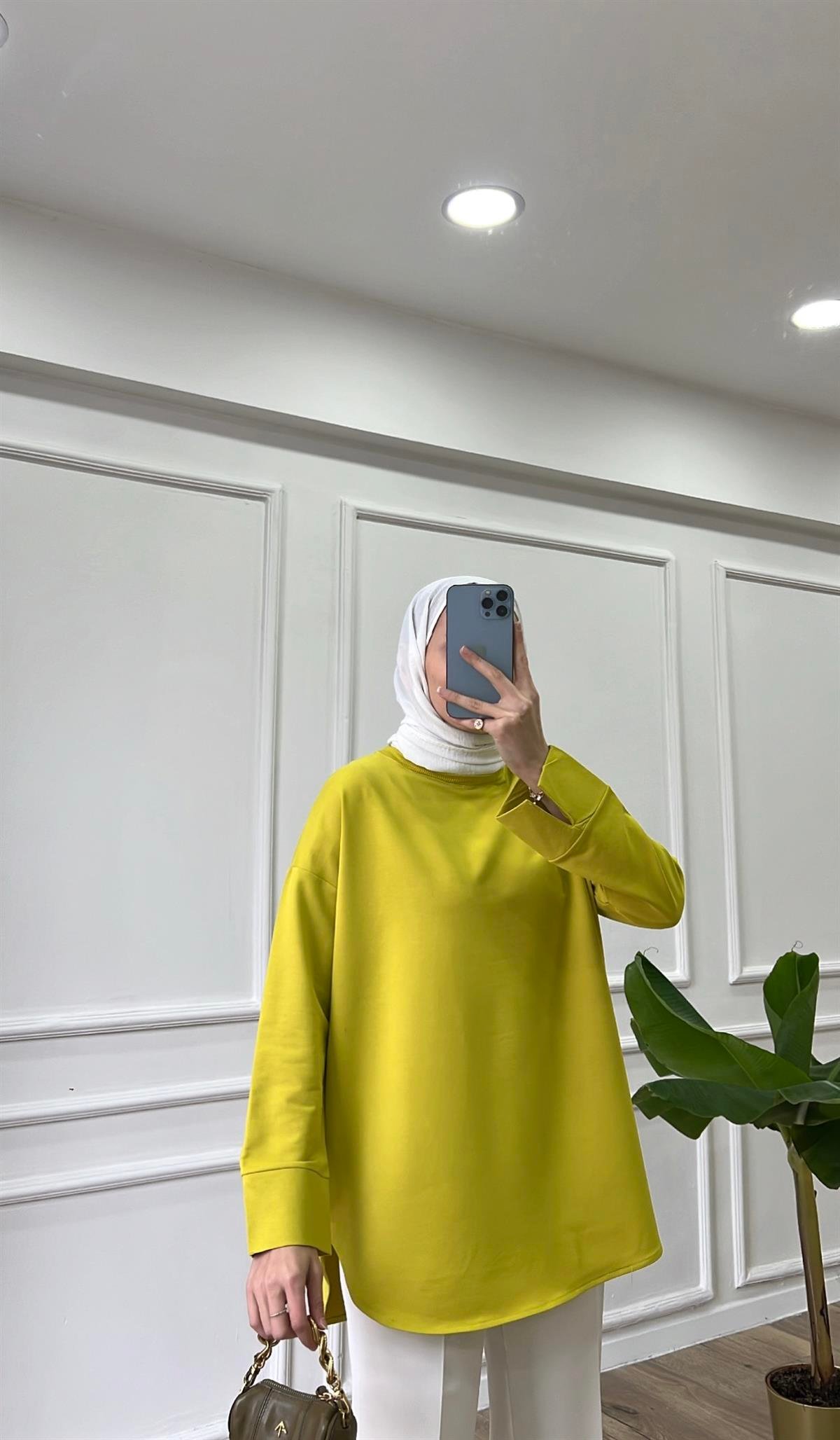 Yağ Yeşili - Basic Bisiklet Yaka 