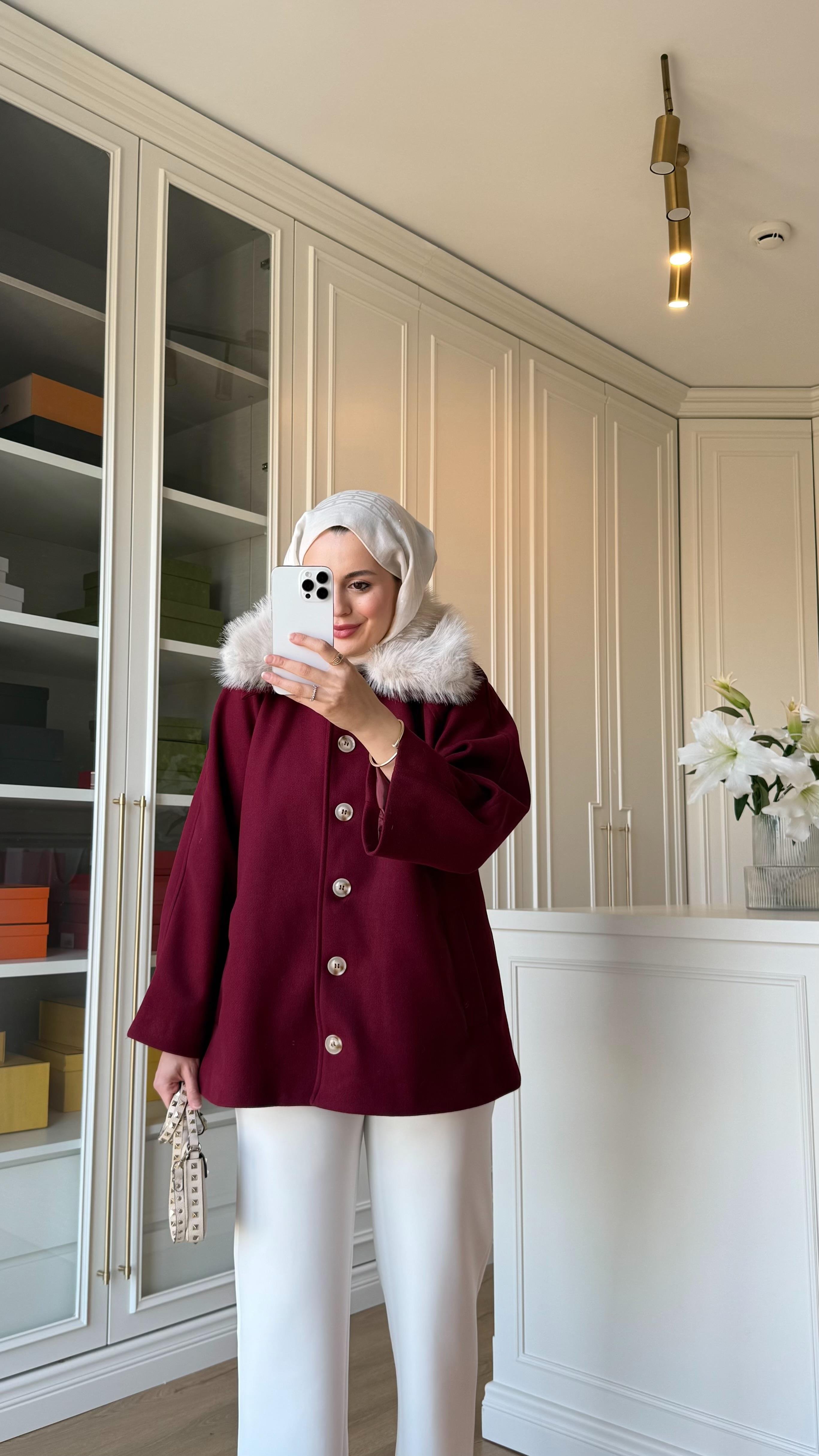 Zr Model Kaşe Kaban Bordo