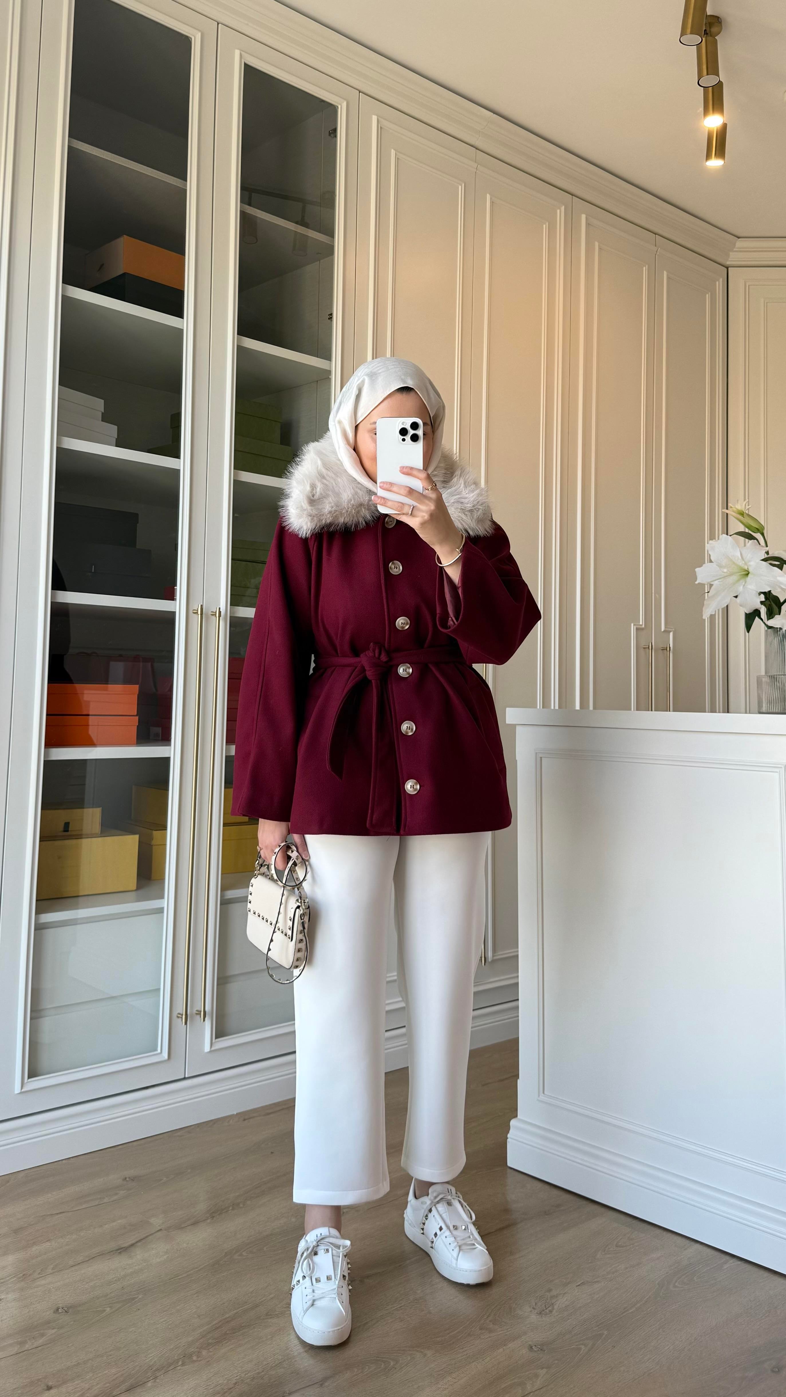 Zr Model Kaşe Kaban Bordo