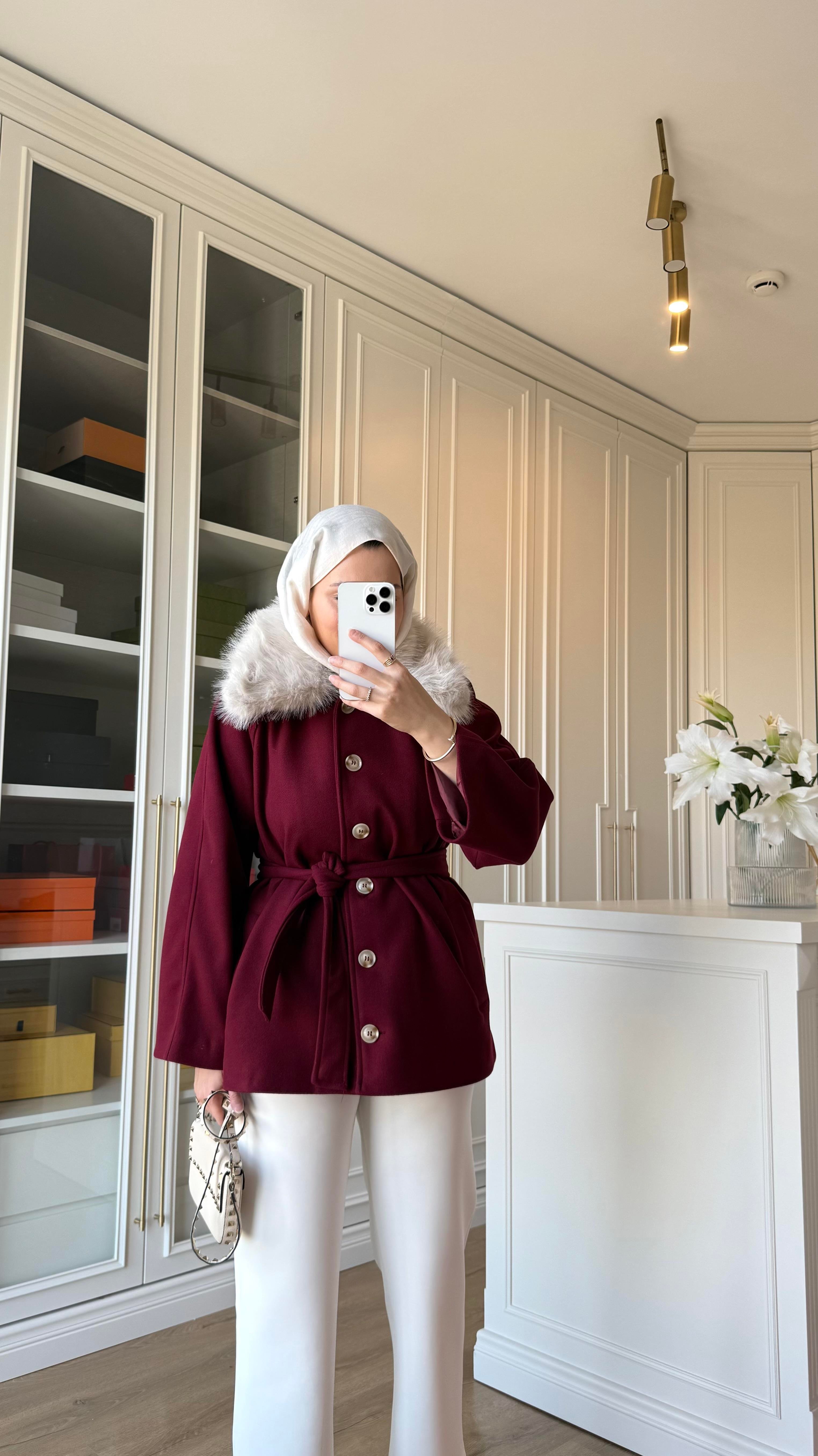 Zr Model Kaşe Kaban Bordo