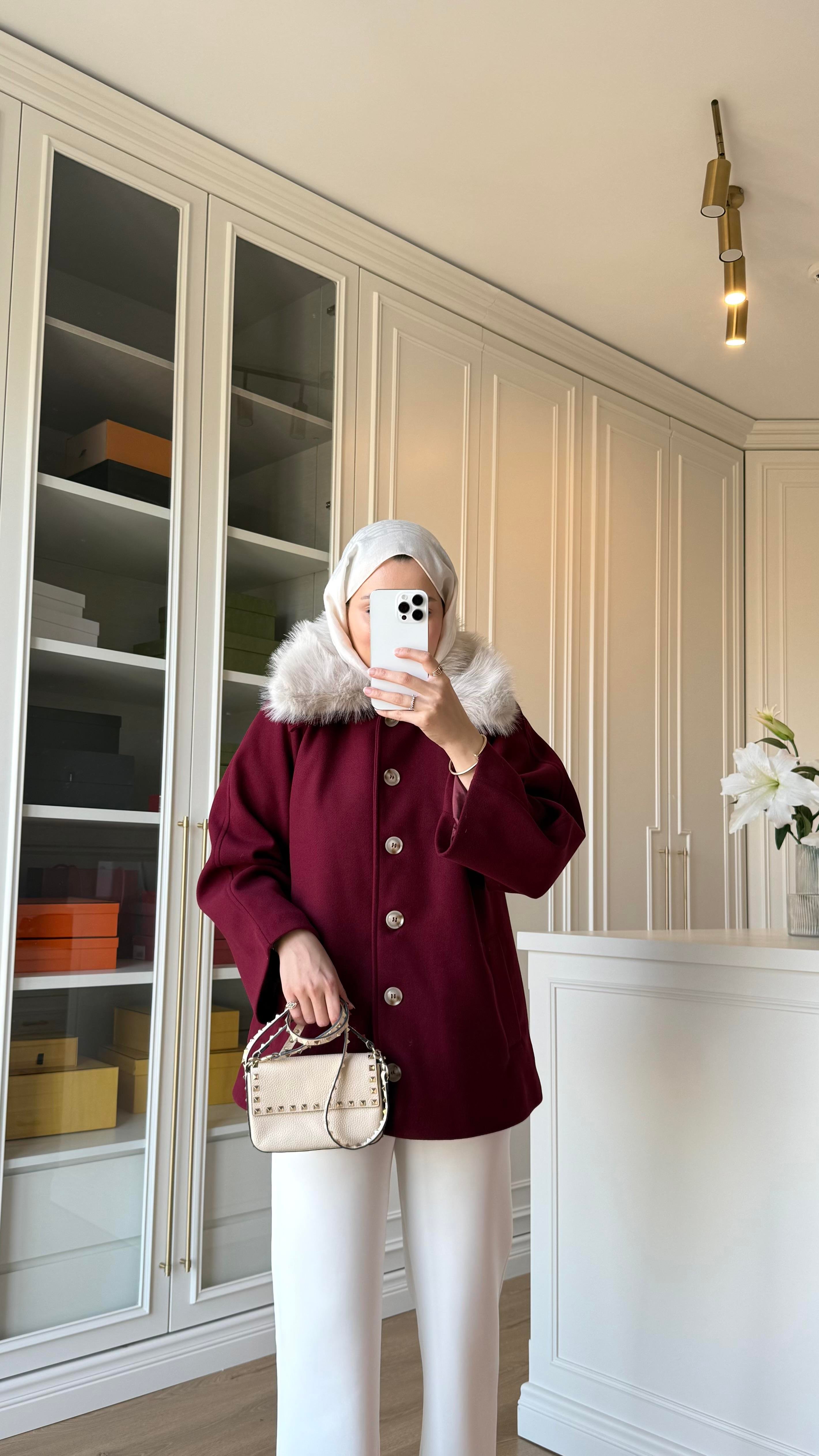 Zr Model Kaşe Kaban Bordo