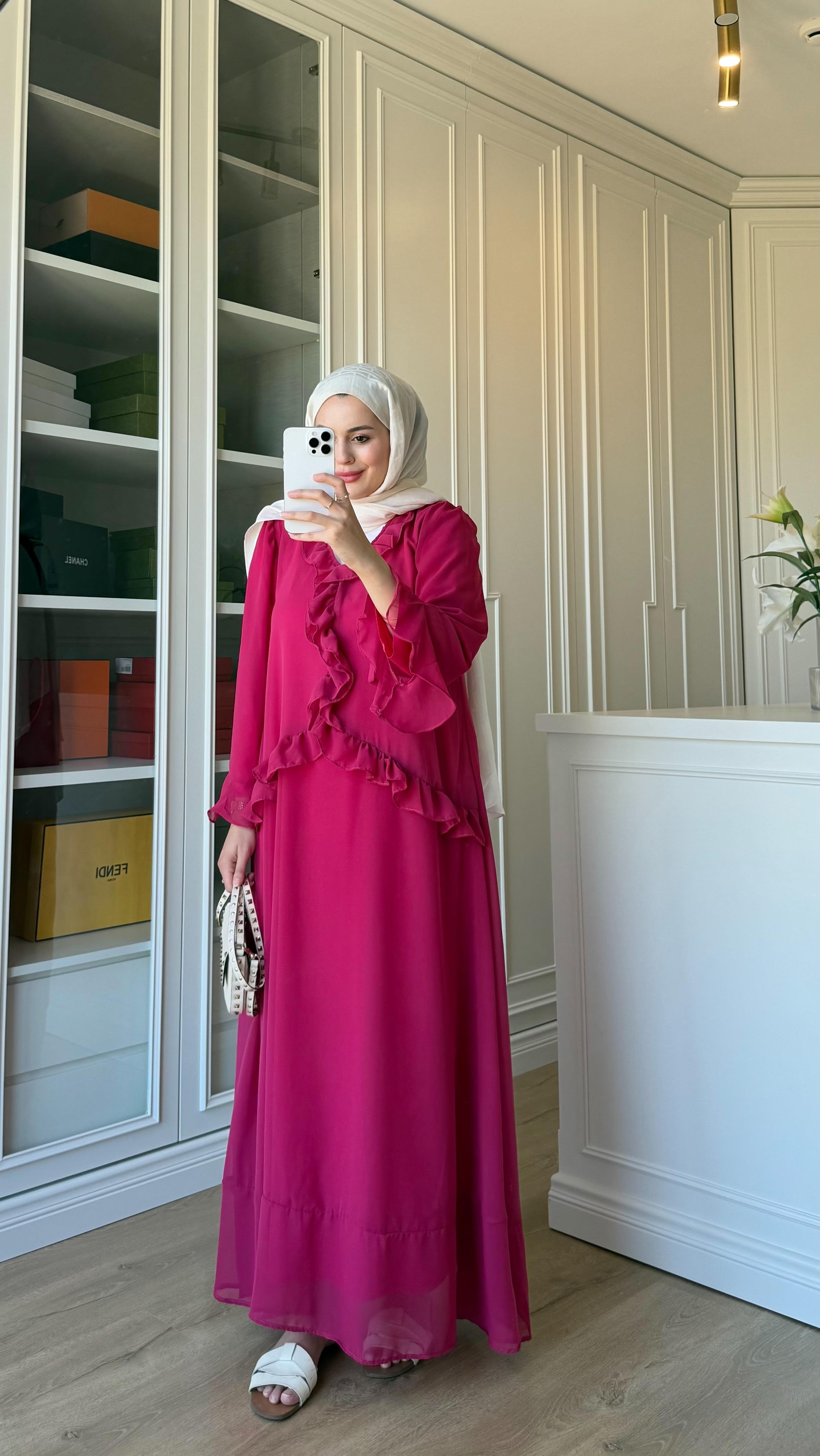 Zr Model Şifon Elbise Pembe 