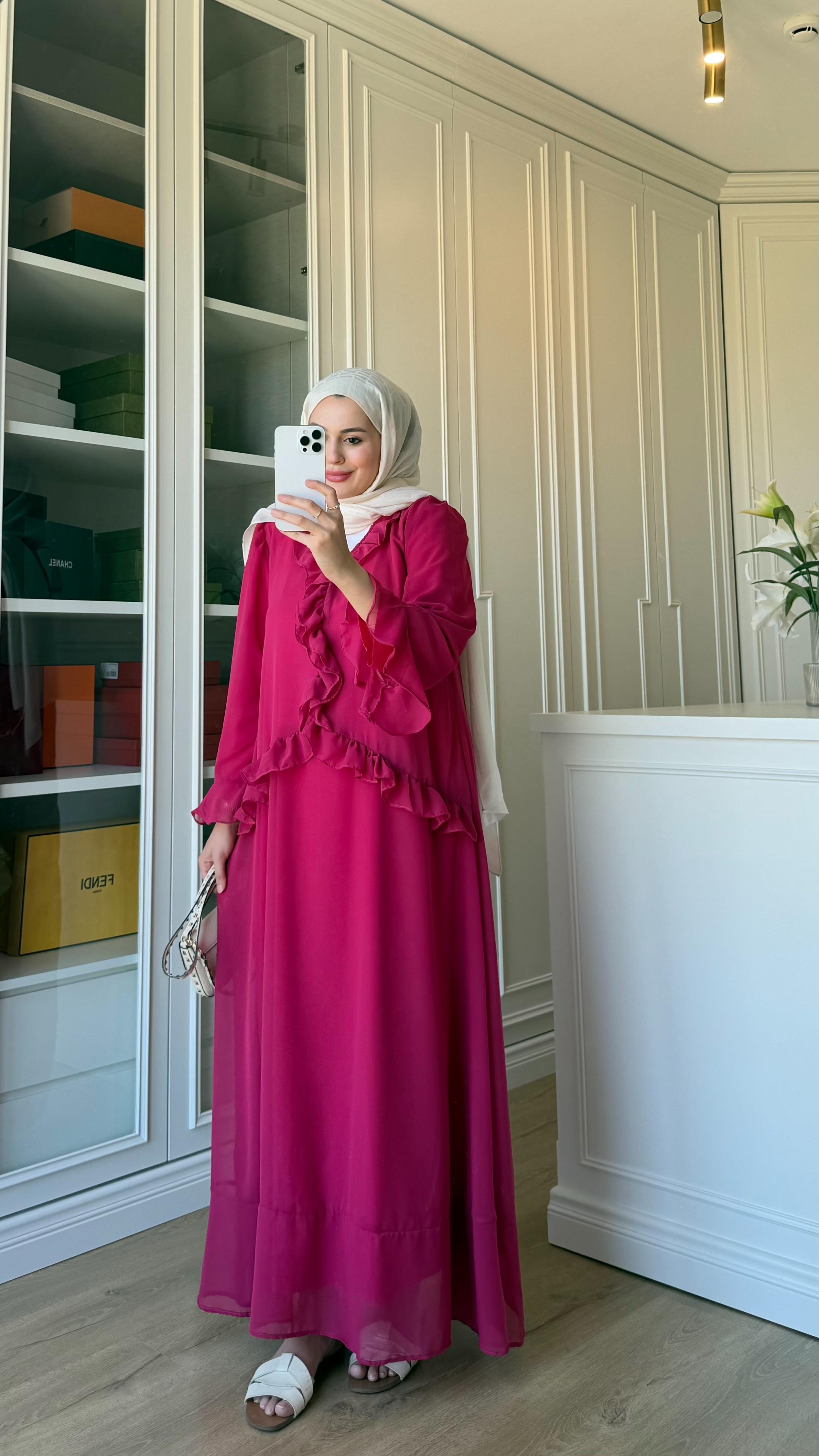 Zr Model Şifon Elbise Pembe 