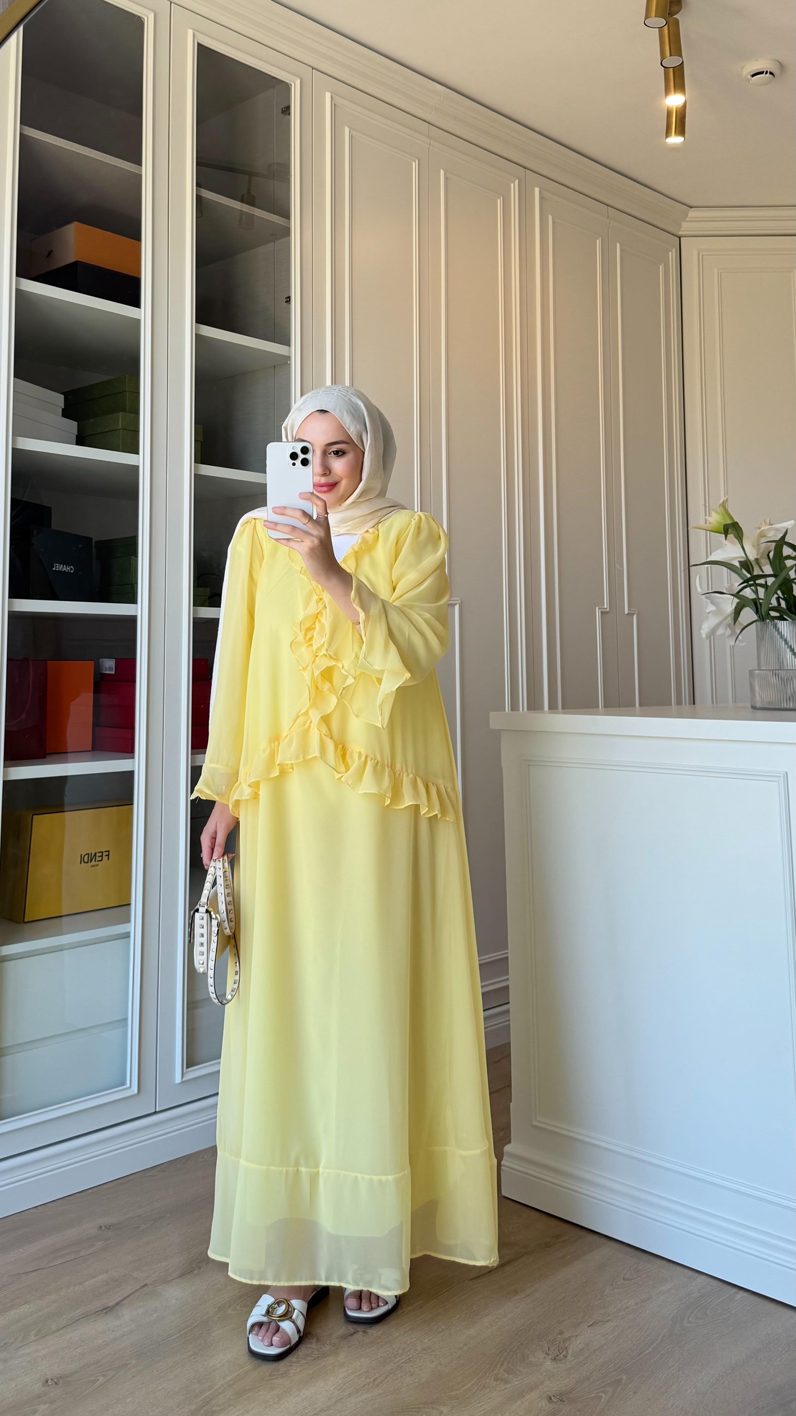 Zr Model Şifon Elbise Sarı