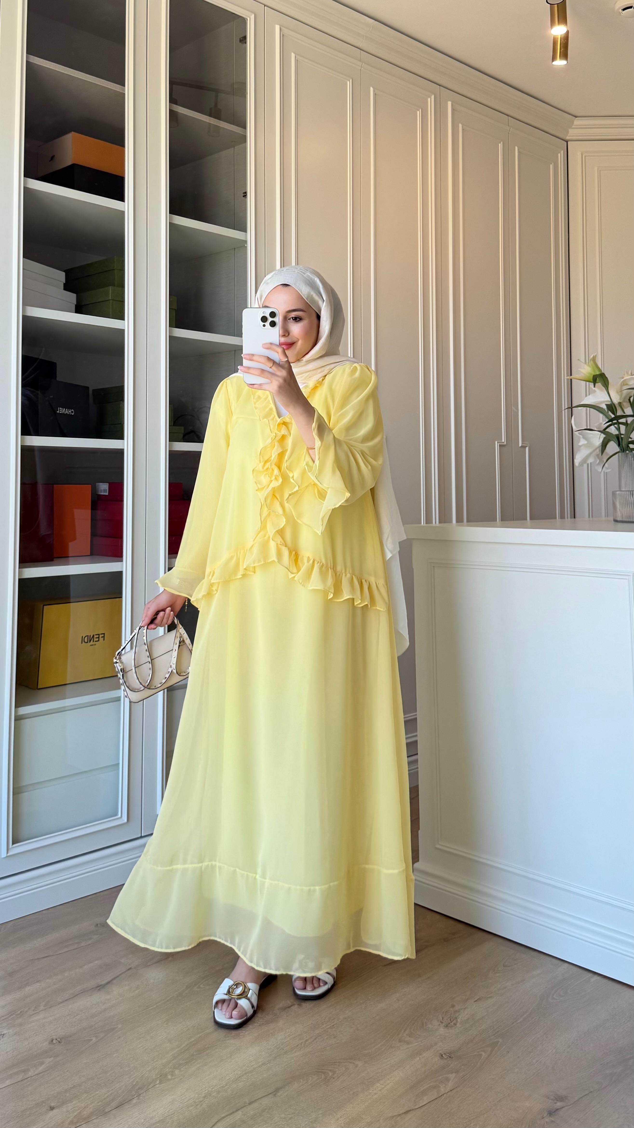 Zr Model Şifon Elbise Sarı