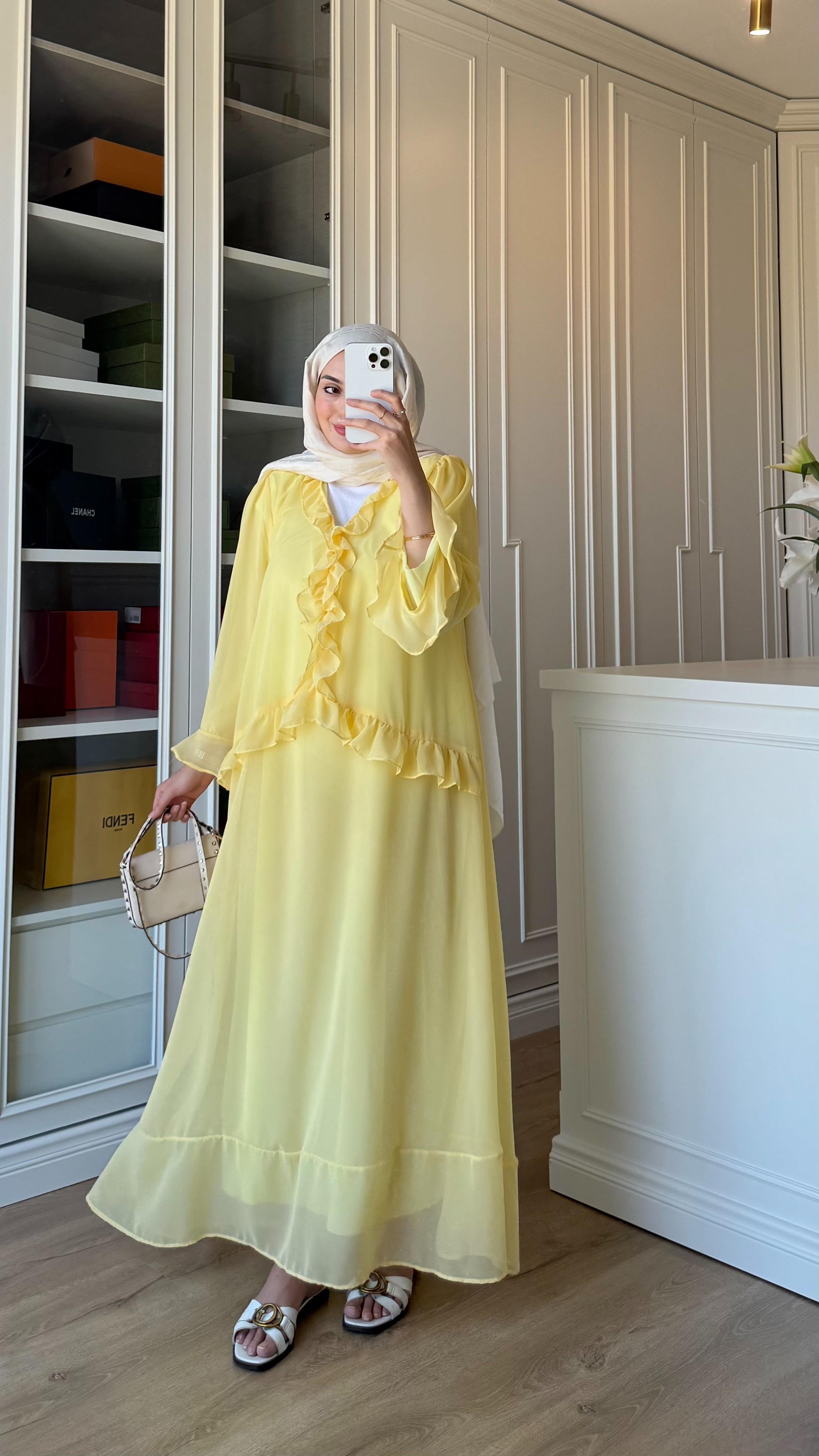 Zr Model Şifon Elbise Sarı