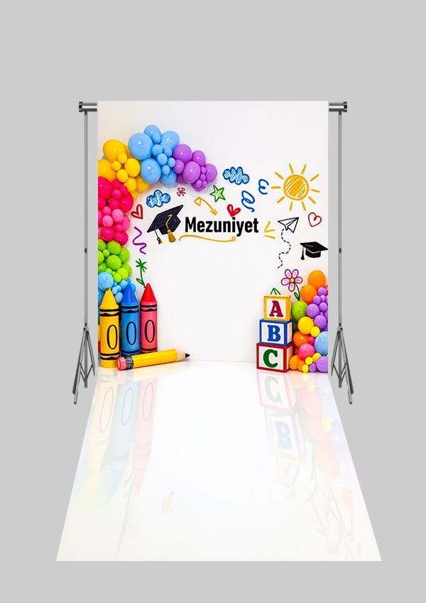 2X4 MT Mezuniyet- Okul - Kütüphane Temalı Üç Boyutlu Kumaş Fotoğraf Fonları 2 - Fabric Photography Backdrop 