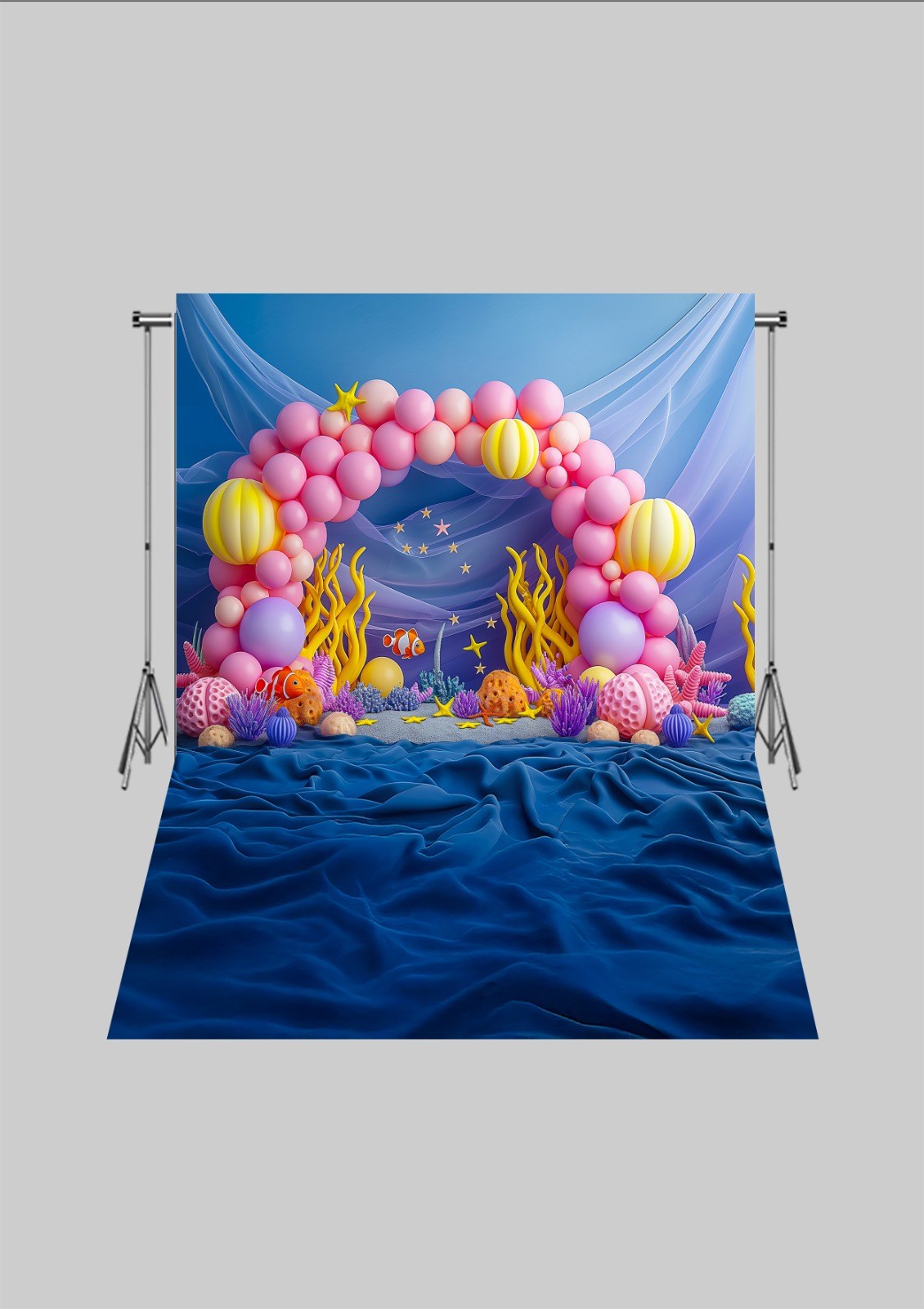 Atlantis ve Deniz Tarakları - Üç Boyutlu Çocuk Kumaş Fotoğraf Fonu - Fabric Photography Backdrop ( 2X2,5 MT)