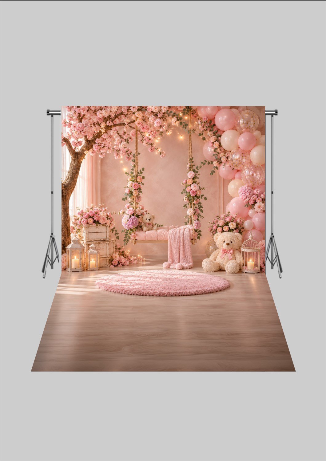 Çocuk Odası Temalı - Minnoş Pembe Ayıcıklar 2  - Üç Boyutlu Çocuk Kumaş Fotoğraf Fonu - Fabric Photography Backdrop ( 2X2,5 MT)