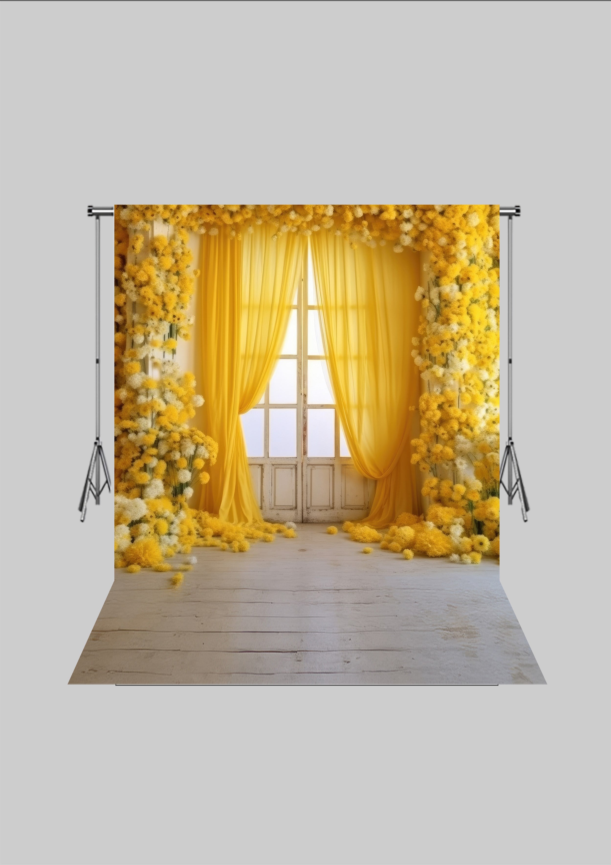 Doğa Temalı - Sarı Çiçekler - Üç Boyutlu Çocuk Kumaş Fotoğraf Fonu - Fabric Photography Backdrop ( 2X2,5 MT)