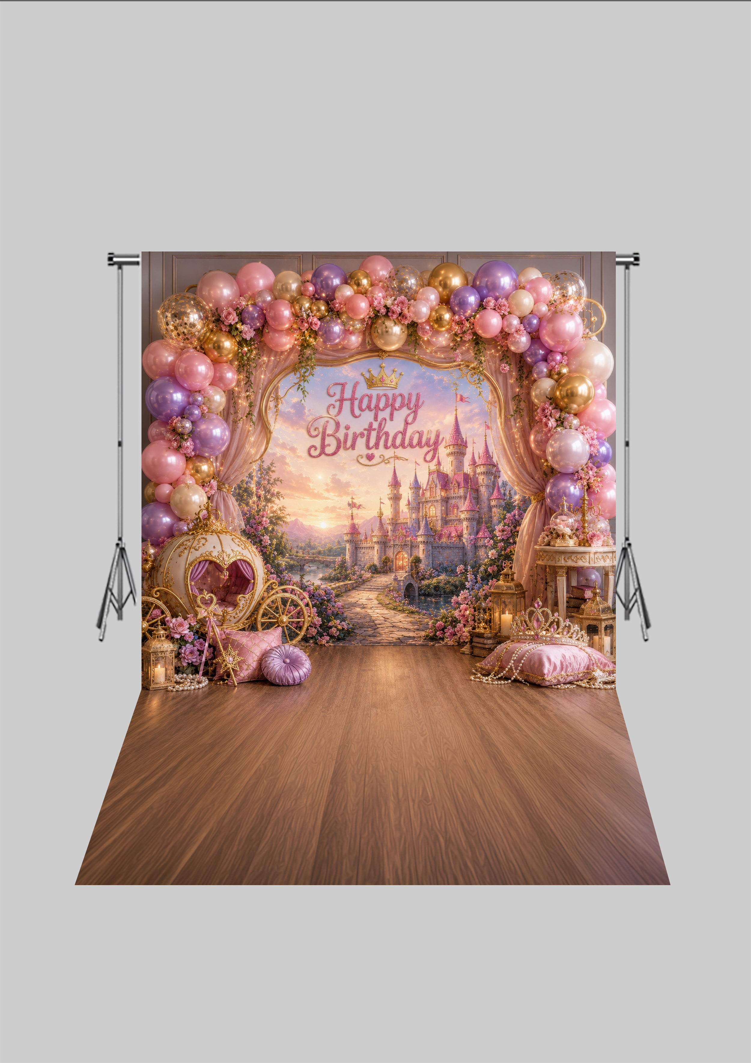 Doğum Günü Temalı  - Peri Masalı Doğum Günü - Üç Boyutlu Çocuk Kumaş Fotoğraf Fonu - Fabric Photography Backdrop ( 2X2,5 MT)
