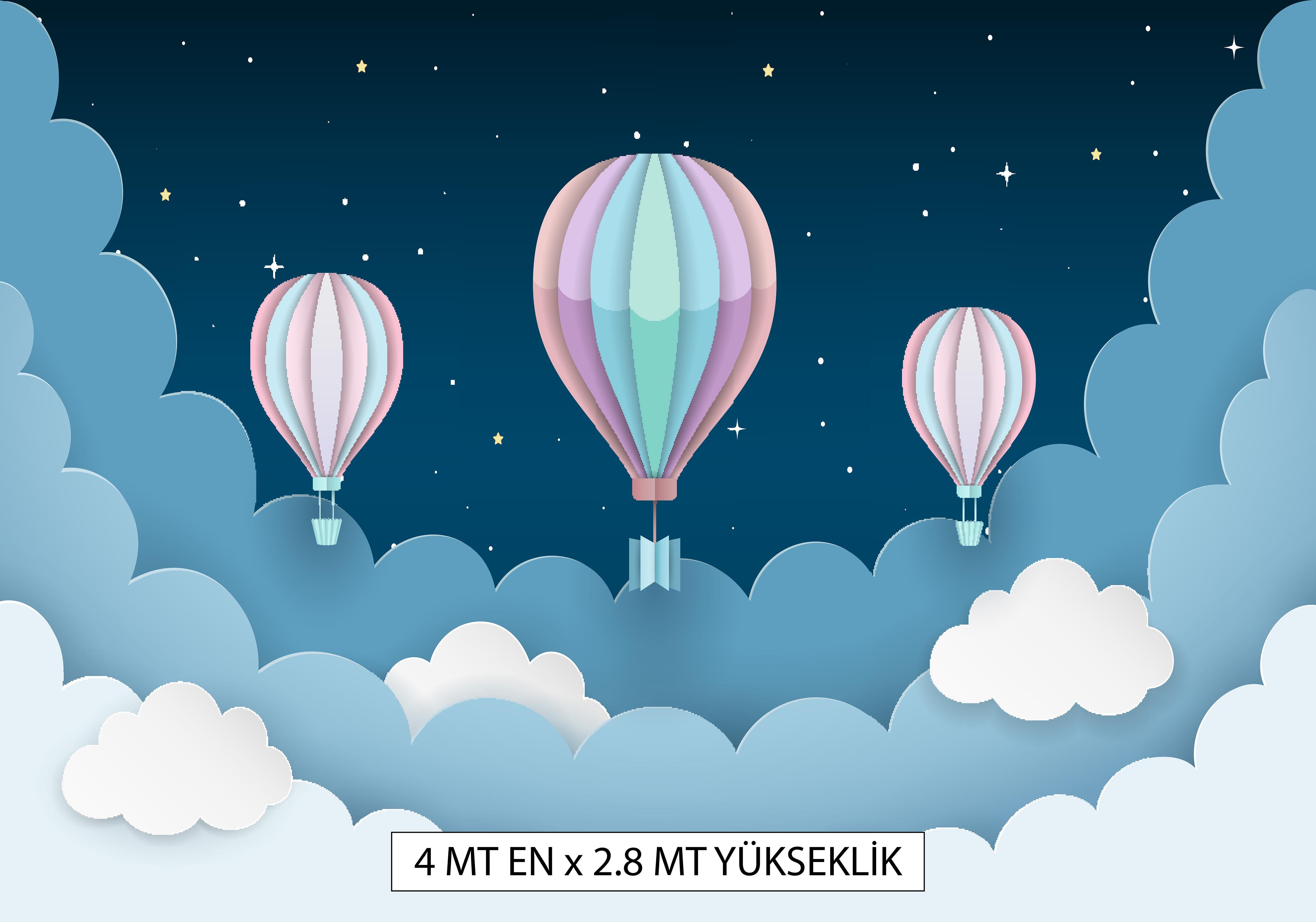 Gece Uçan Balonlar - Çocuk Odası Tek Parça Duvar Tekstili 