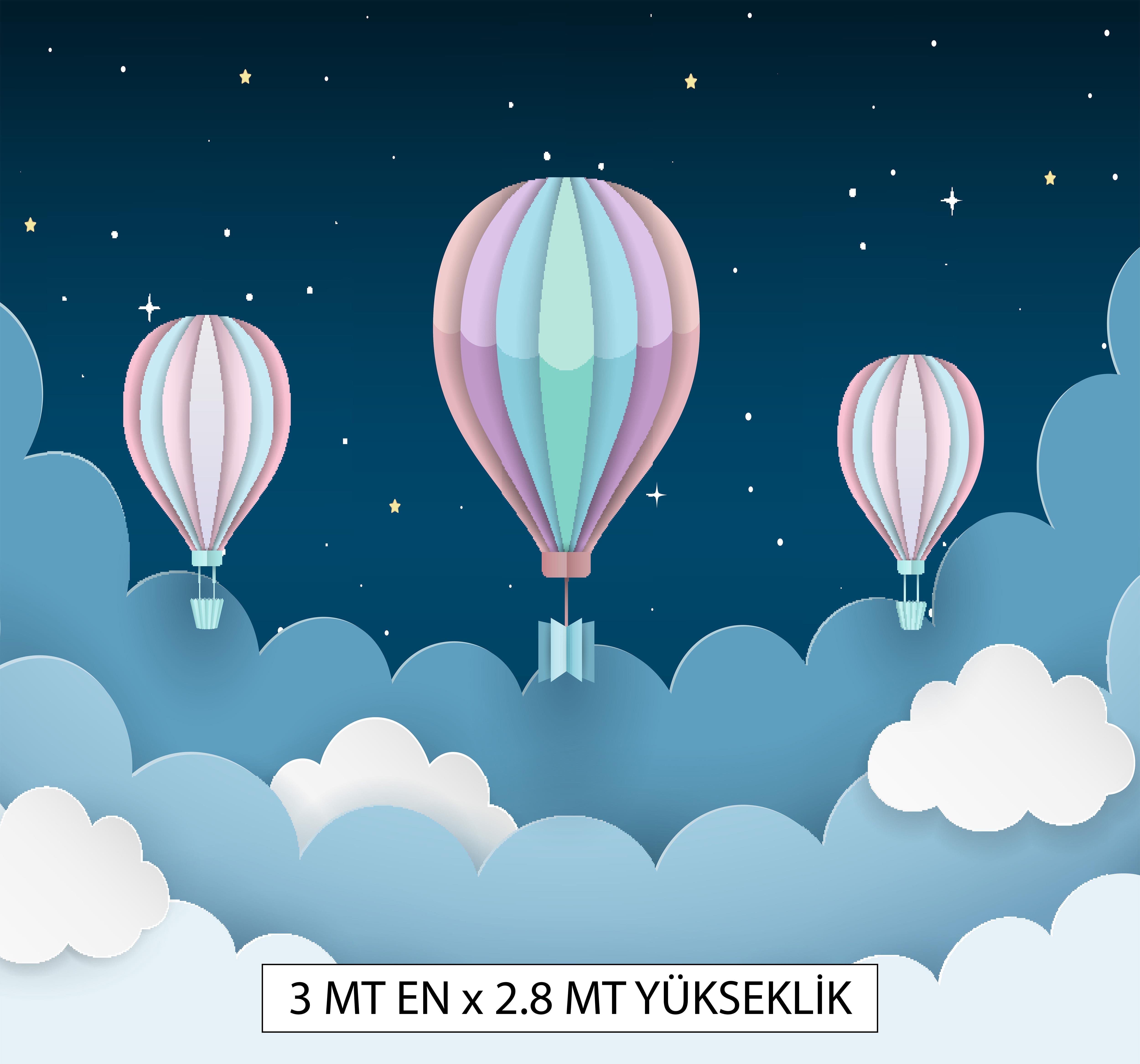 Gece Uçan Balonlar - Çocuk Odası Tek Parça Duvar Tekstili 