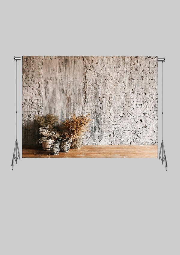 KATLANIR KIRIŞMAZ KUMAŞ - 2 EN 1.5 MT BOY -Hasır Çiçekler ve Tuğla Duvar  - FABRIC BACKDROP - Stüdyo Fonu