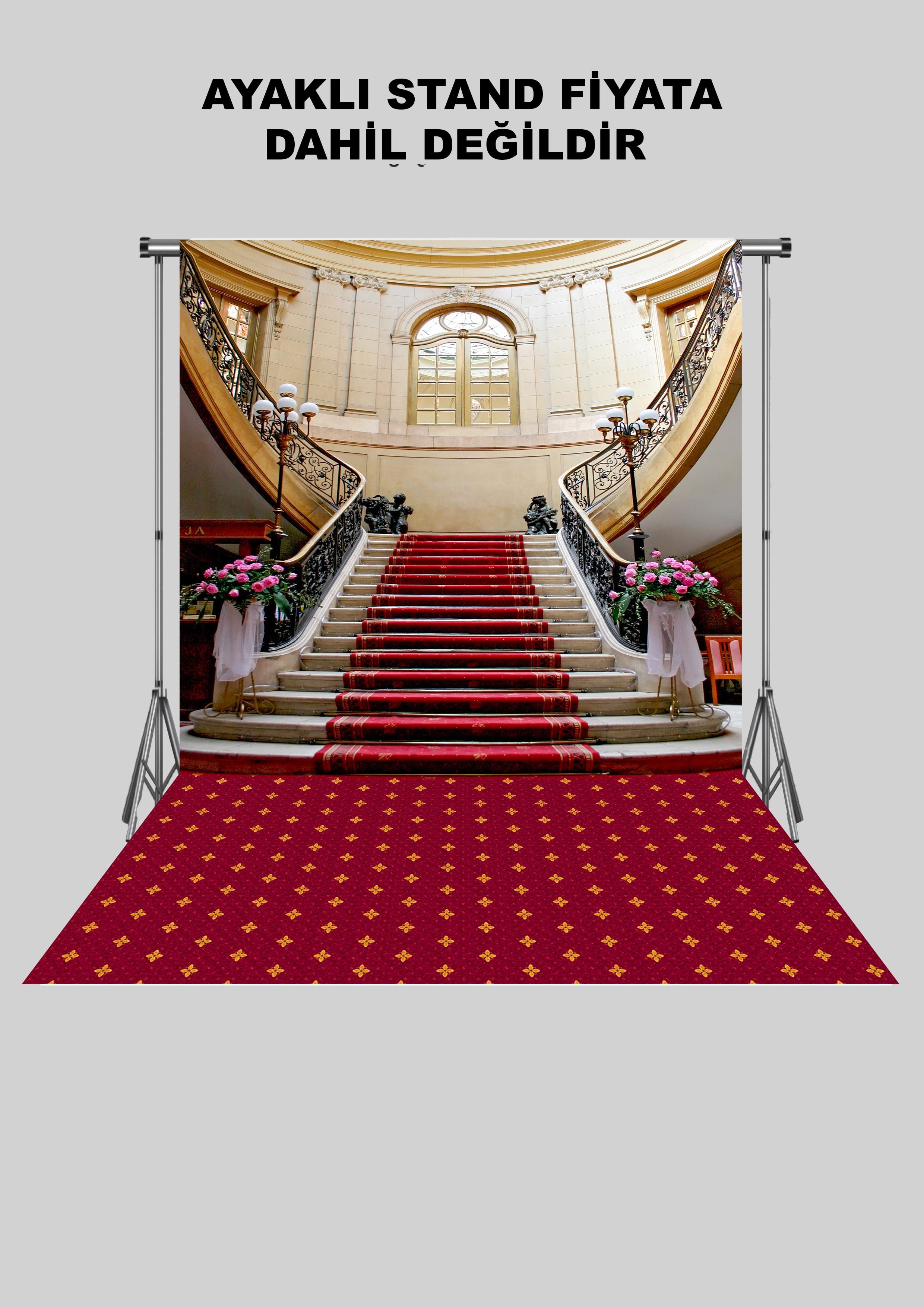 Kırmızı Halı ve Lüks Merdiven Kumaş Fotoğraf Fonu( 3X5 MT)