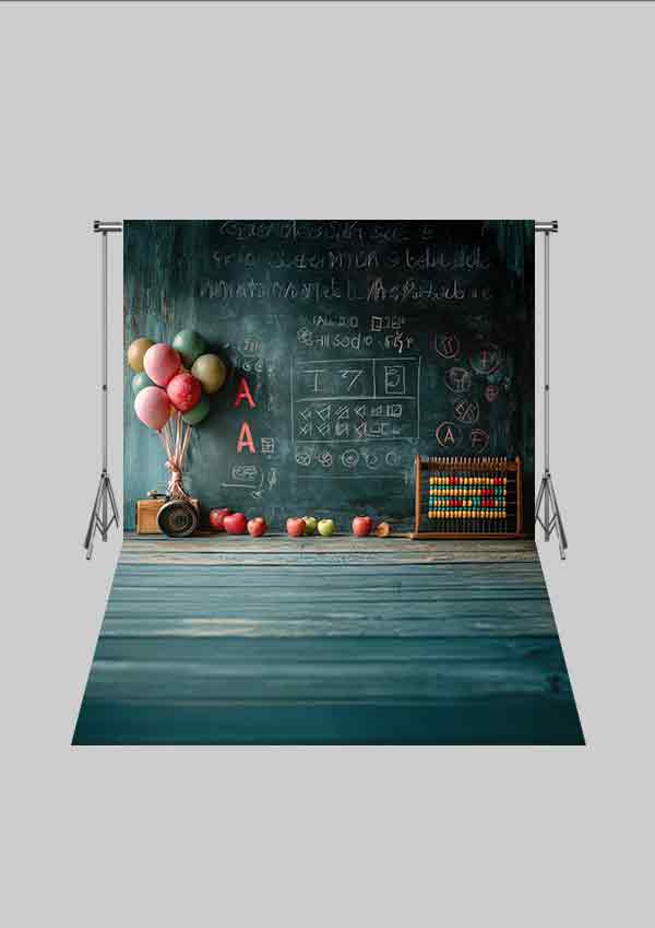 Okul ve Sınıf Temalı 18 - Dünya ve Kitaplık  - Üç Boyutlu Çocuk Kumaş Fotoğraf Fonu - Fabric Photography Backdrop ( 2X2,5 MT)