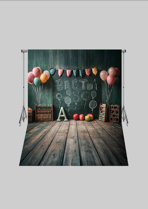 Okul ve Sınıf Temalı 20 - Dünya ve Kitaplık  - Üç Boyutlu Çocuk Kumaş Fotoğraf Fonu - Fabric Photography Backdrop ( 2X2,5 MT)