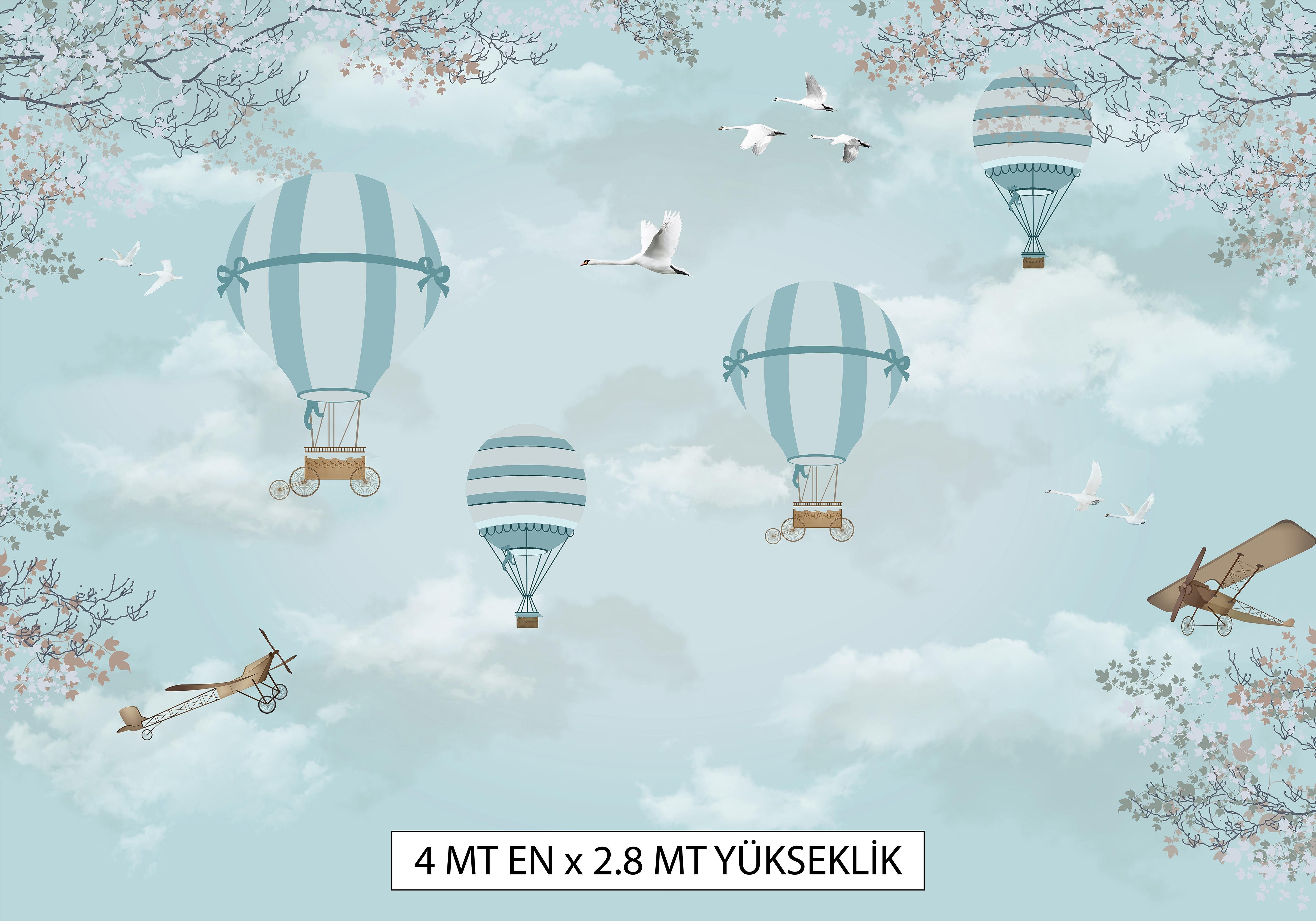 Uçan Balonlar - Çocuk Odası Tek Parça Duvar Tekstili 