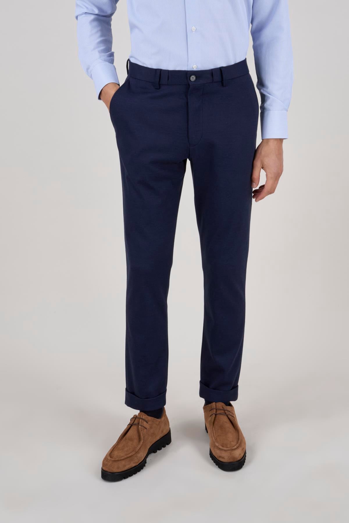 A.LACİVERT SLİM FİT PİLESİZ ÇİFT CEP 6 DROP BAĞCIKLI PANTOLON