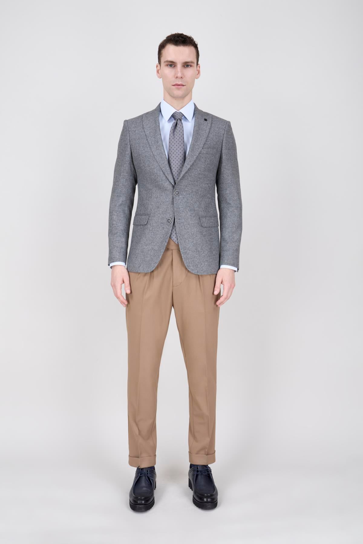 A.GRİ SLİM FİT SİVRİ YAKA 2 DÜĞME ÇİFT YIRTMAÇ 6 DROP CK