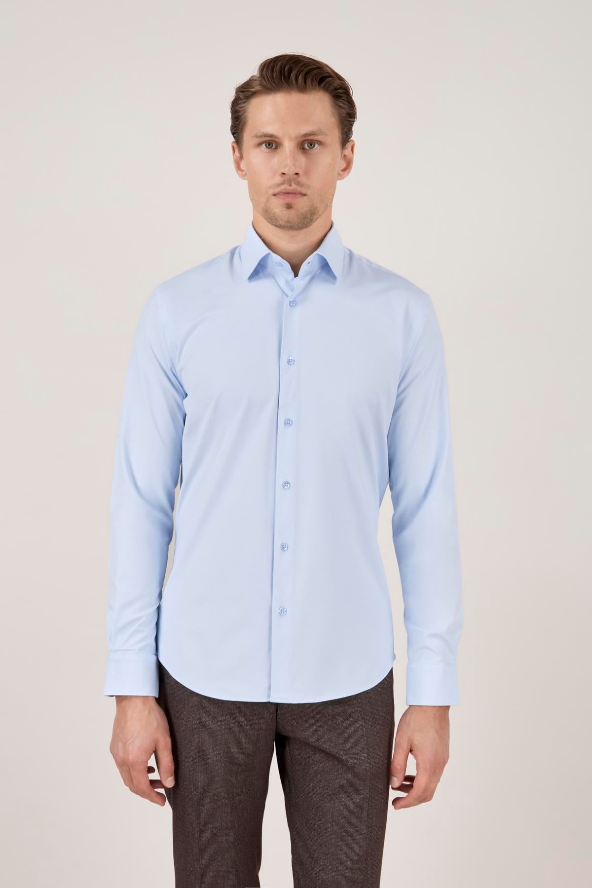A.MAVİ SLİM FİT BY 2 YAKA UZUN KOL 6 DROP GÖMLEK