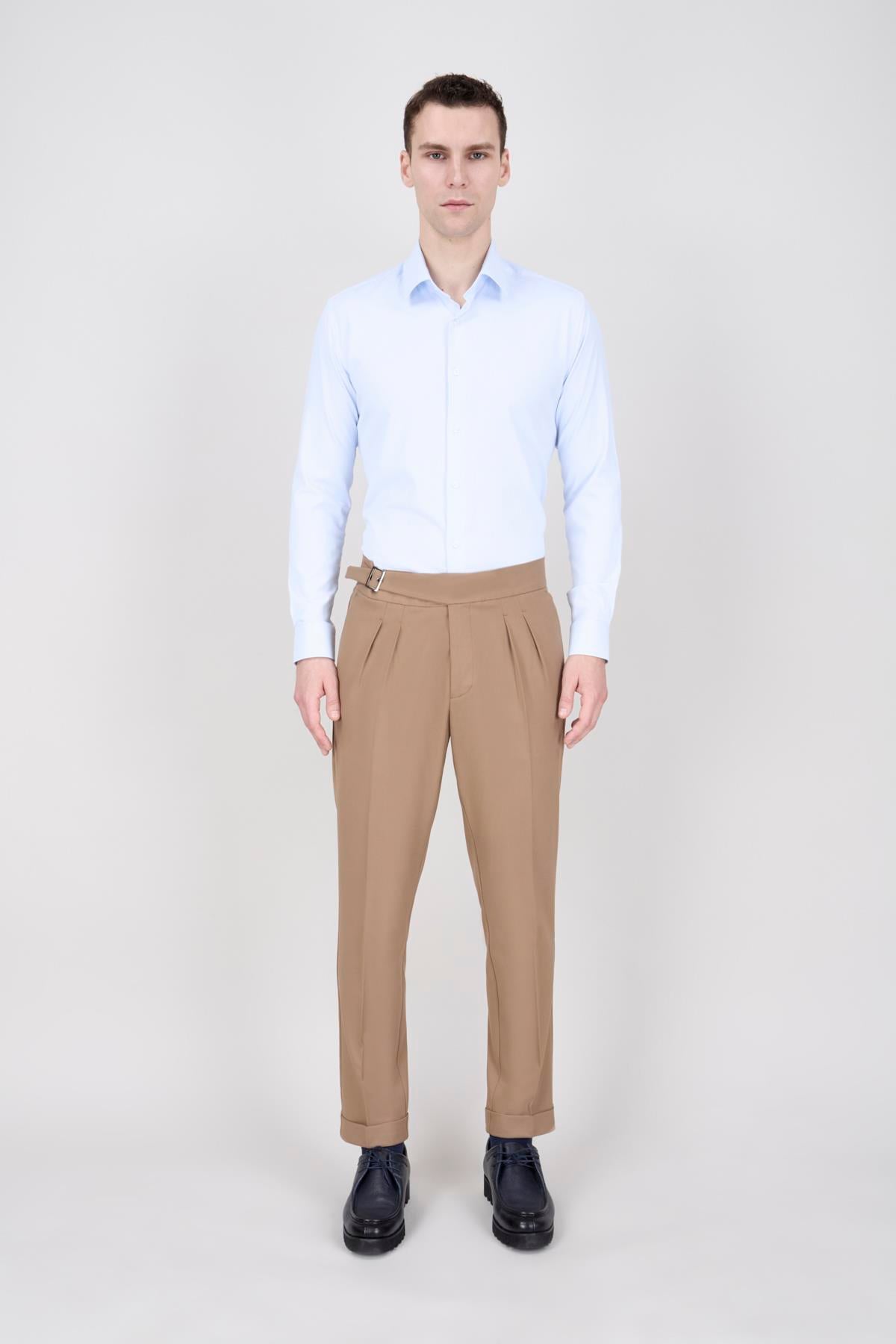 ERKEK CAMEL PİLELİ PANTOLON