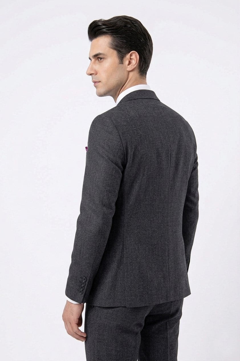 Erkek Regular Fit Mono Yaka Antrasit 4 Drop Takım Elbise