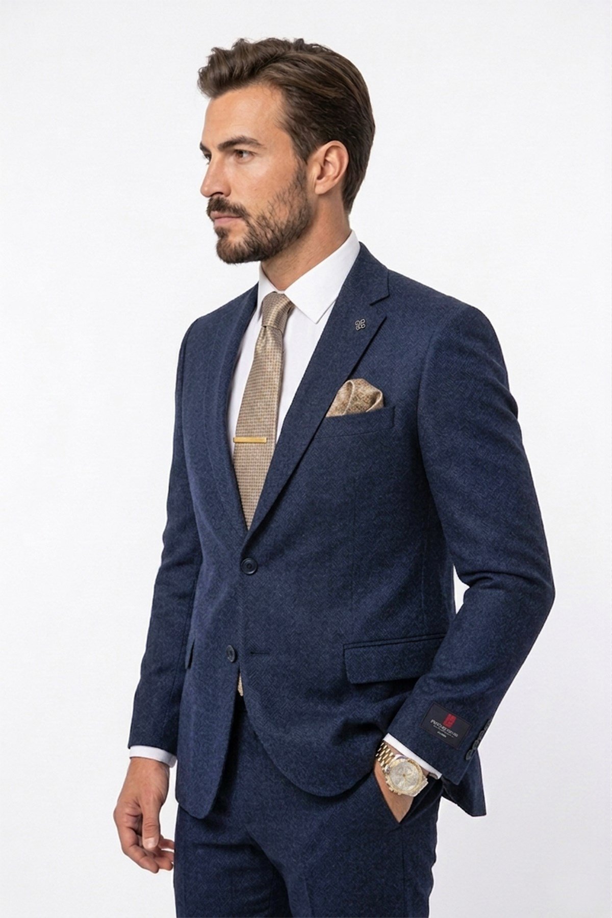 Erkek Regular Fit Mono Yaka Lacivert 4 Drop Takım Elbise