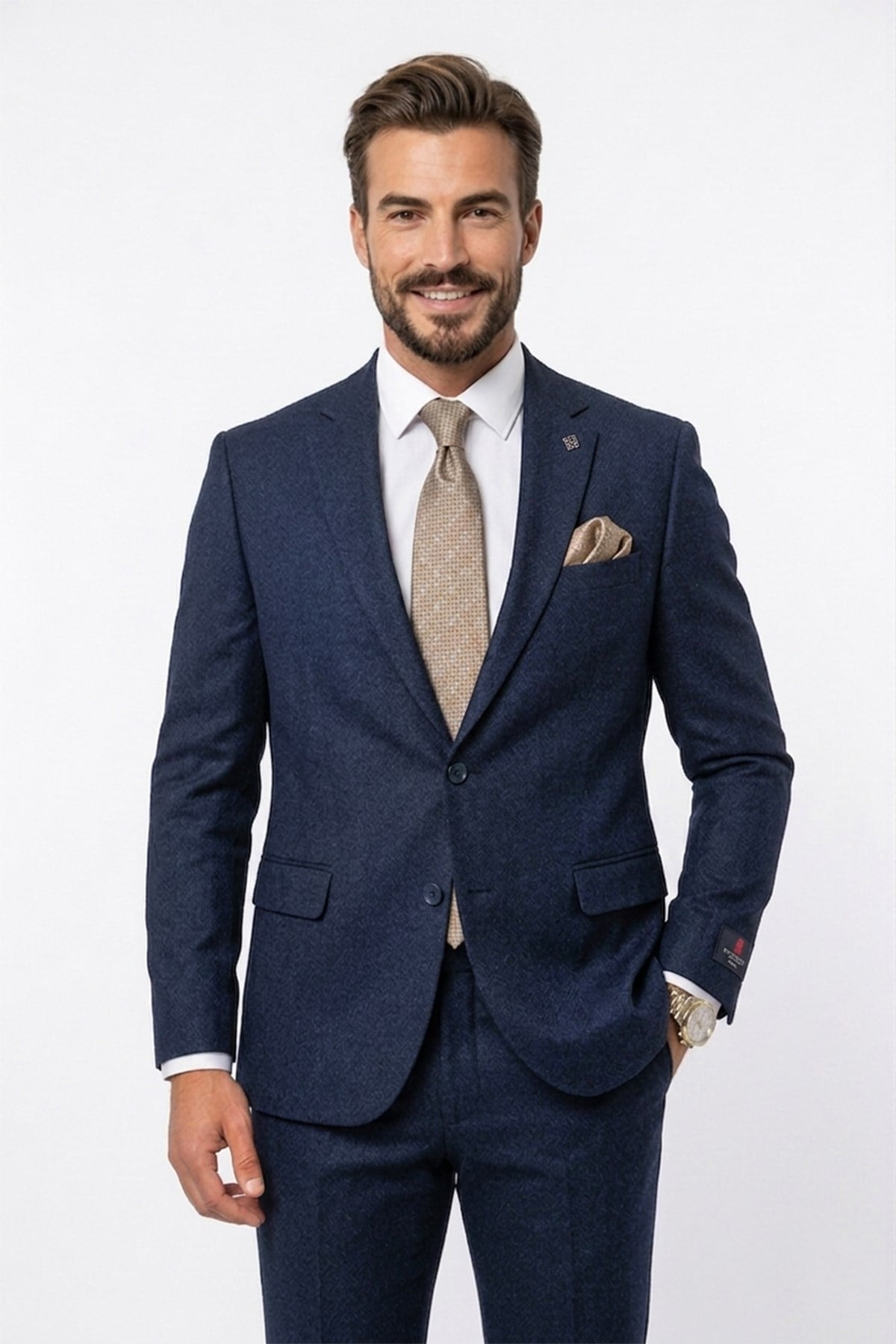 Erkek Regular Fit Mono Yaka Lacivert 4 Drop Takım Elbise