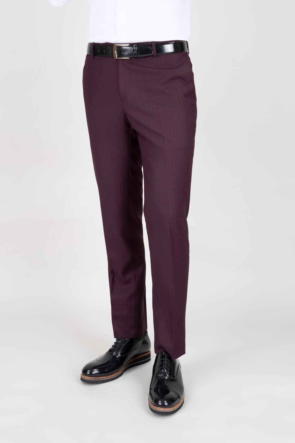 Erkek Slim Fit Damatlık Smokin Şal Yaka Bordo Yelekli Takım Elbise