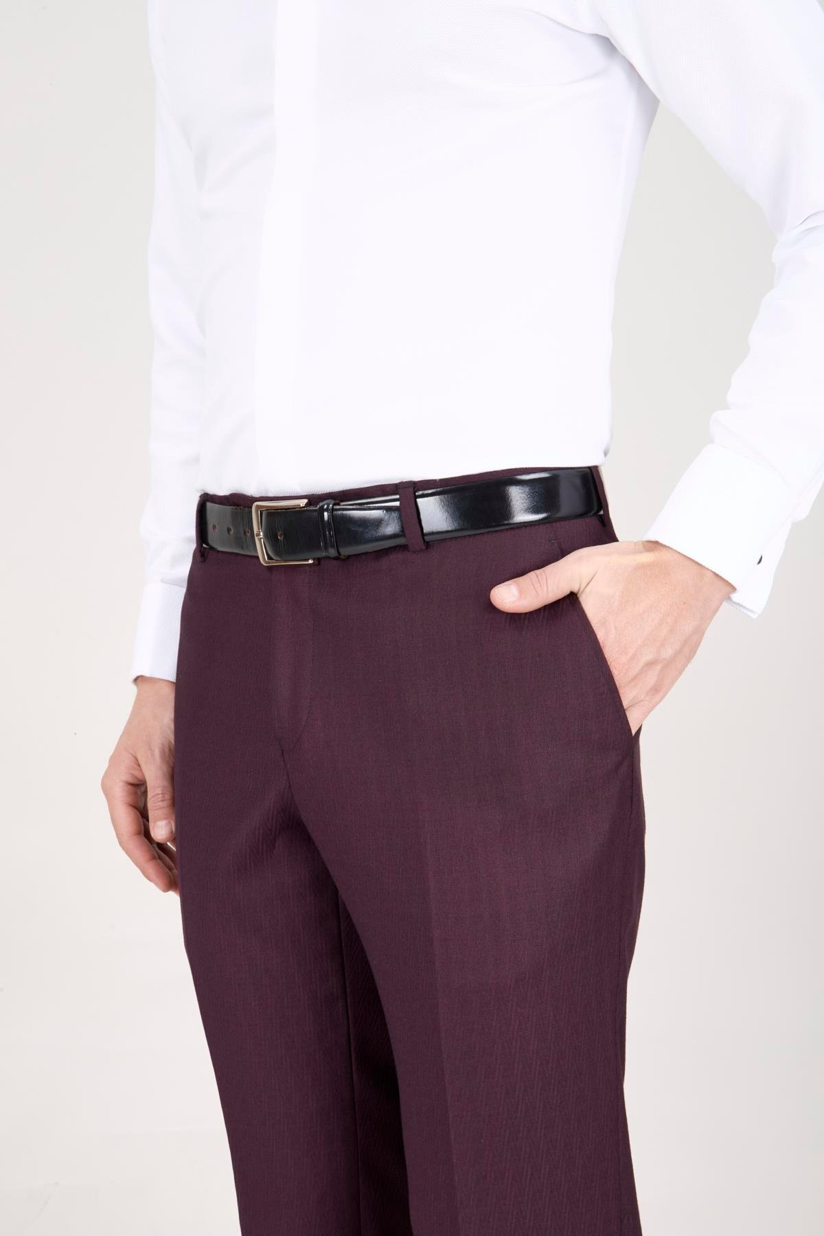 Erkek Slim Fit Damatlık Smokin Şal Yaka Bordo Yelekli Takım Elbise