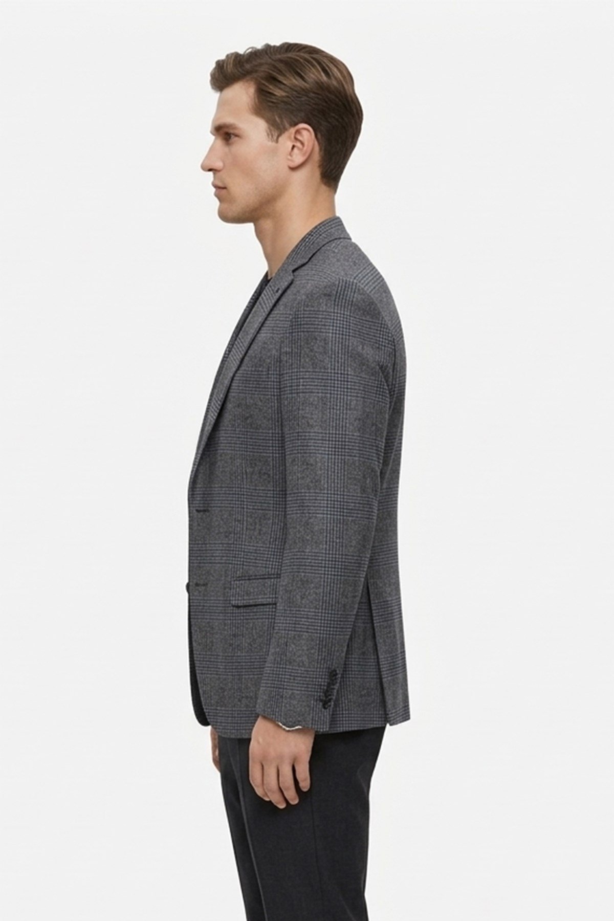 Erkek Slim Fit Mono Yaka Füme Ceket