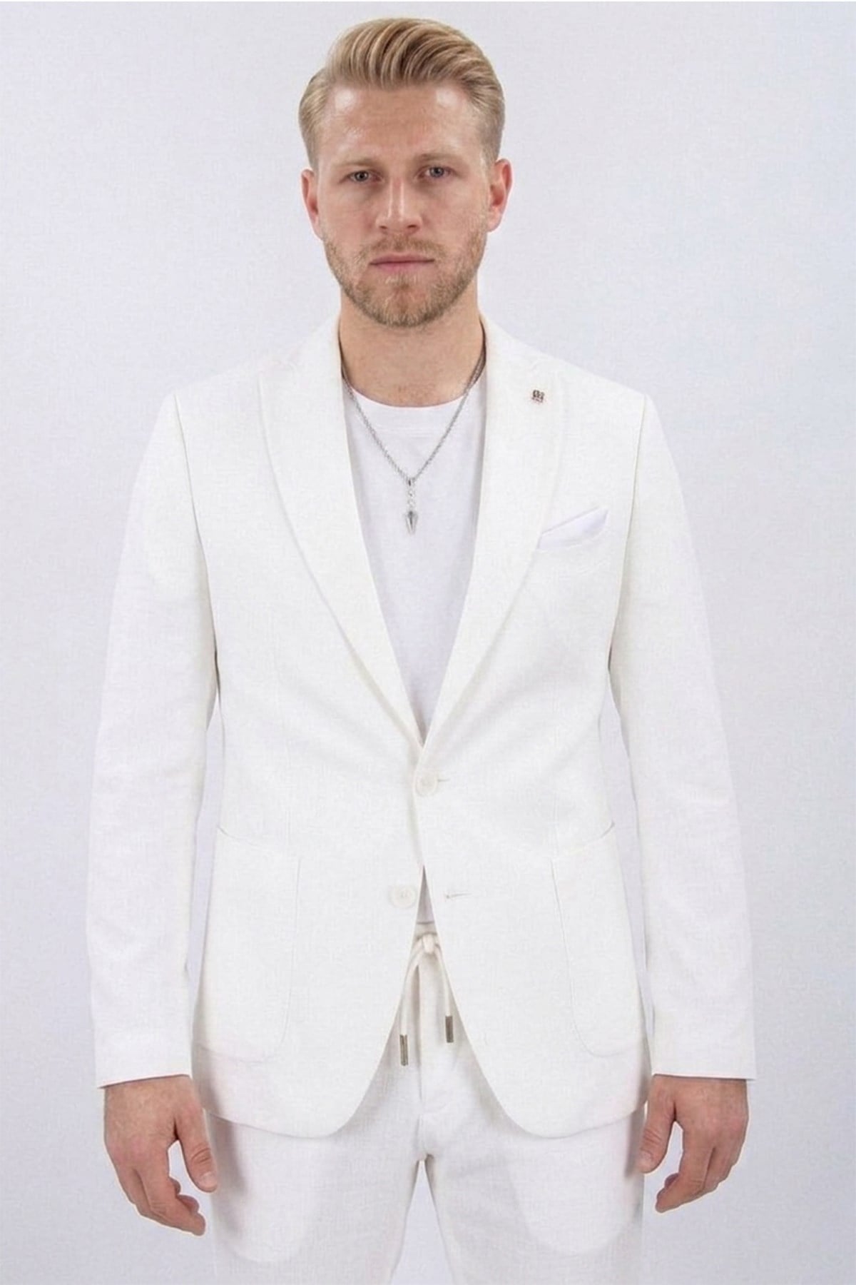 Erkek Slim Fit Mono Yaka Yarım Astar Kemik Takım Elbise