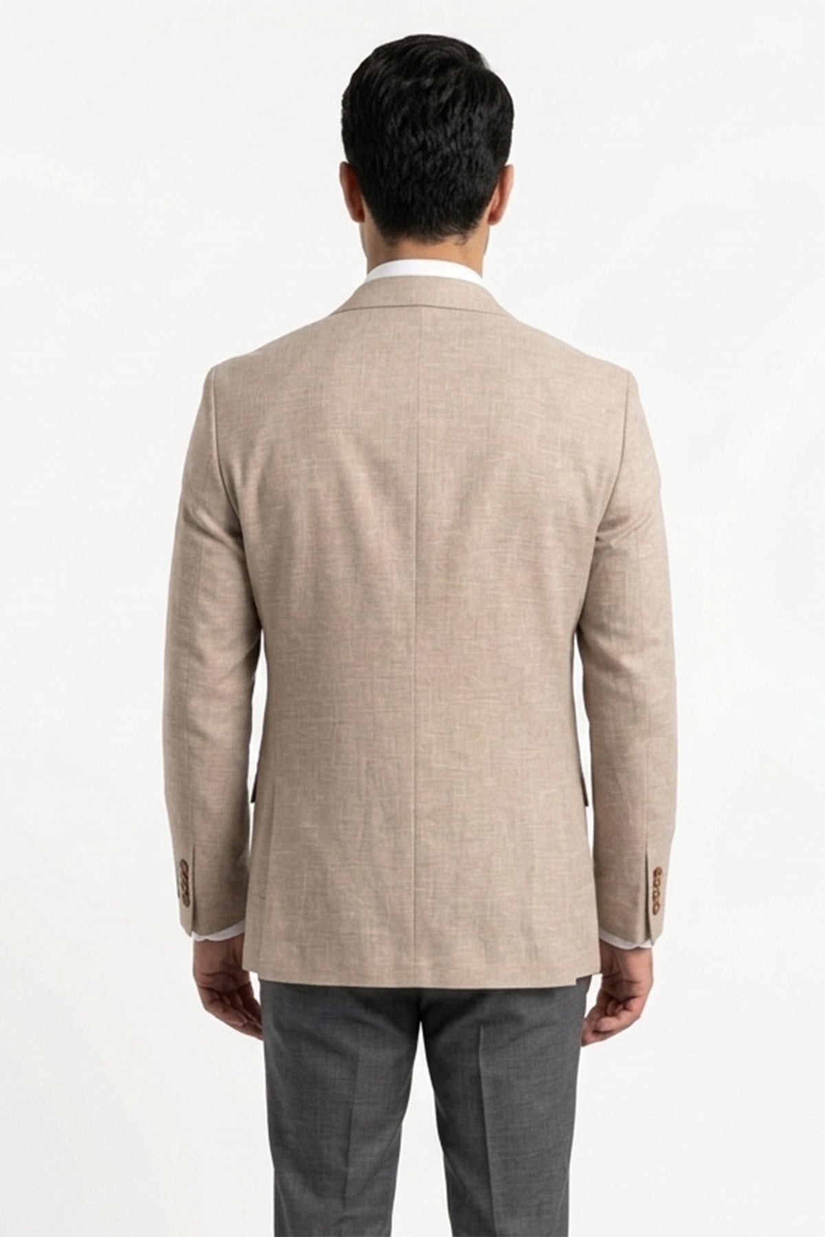 Erkek Slim Fit Sivri Yaka Yarım Astar Bej Ceket