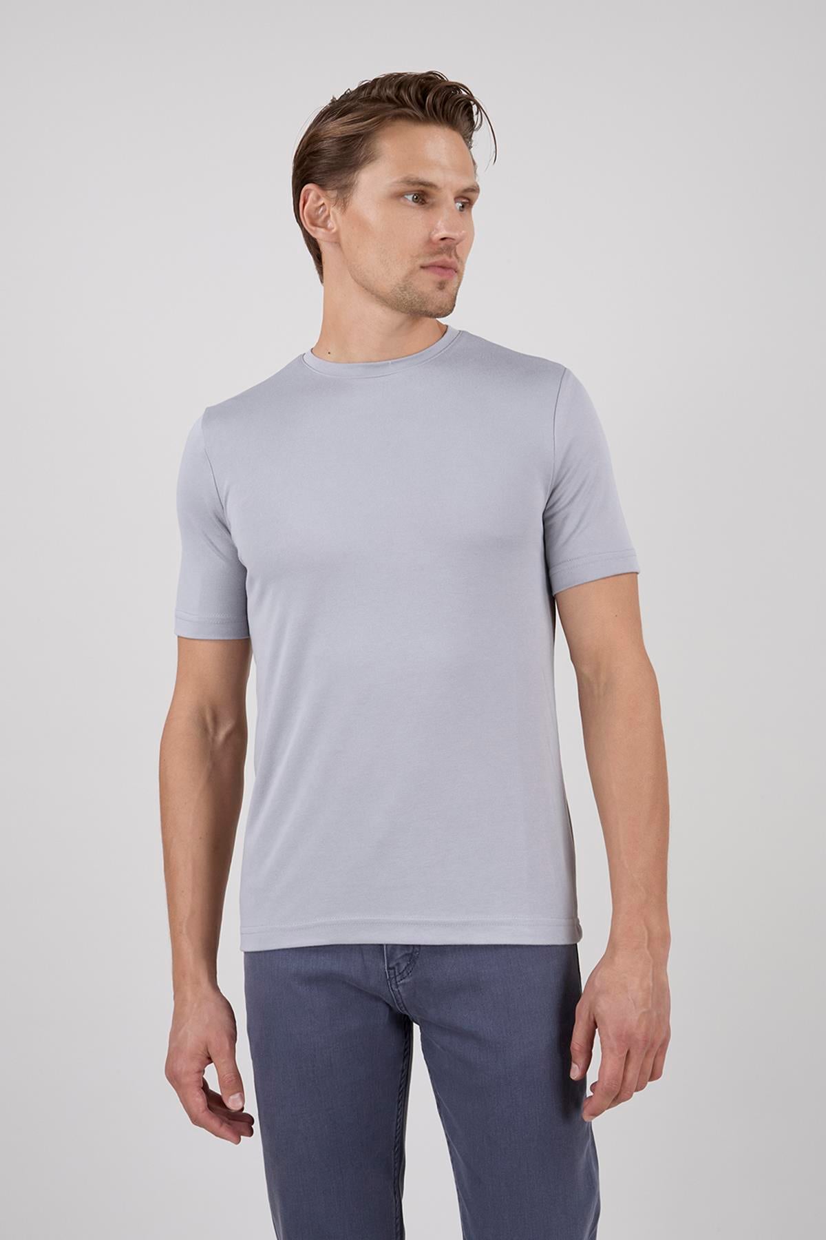 GRİ PR-Q01 BİSİKLET YAKA TSHIRT