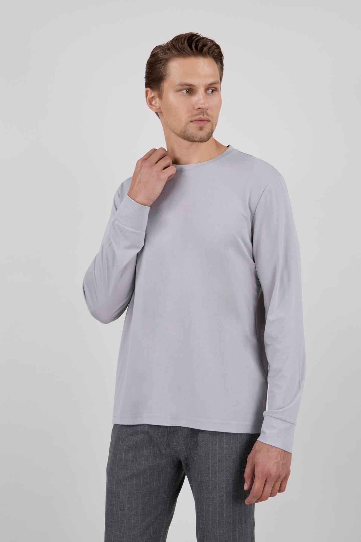 GRİ PR-Q03 BİSİKLET YAKA TSHIRT