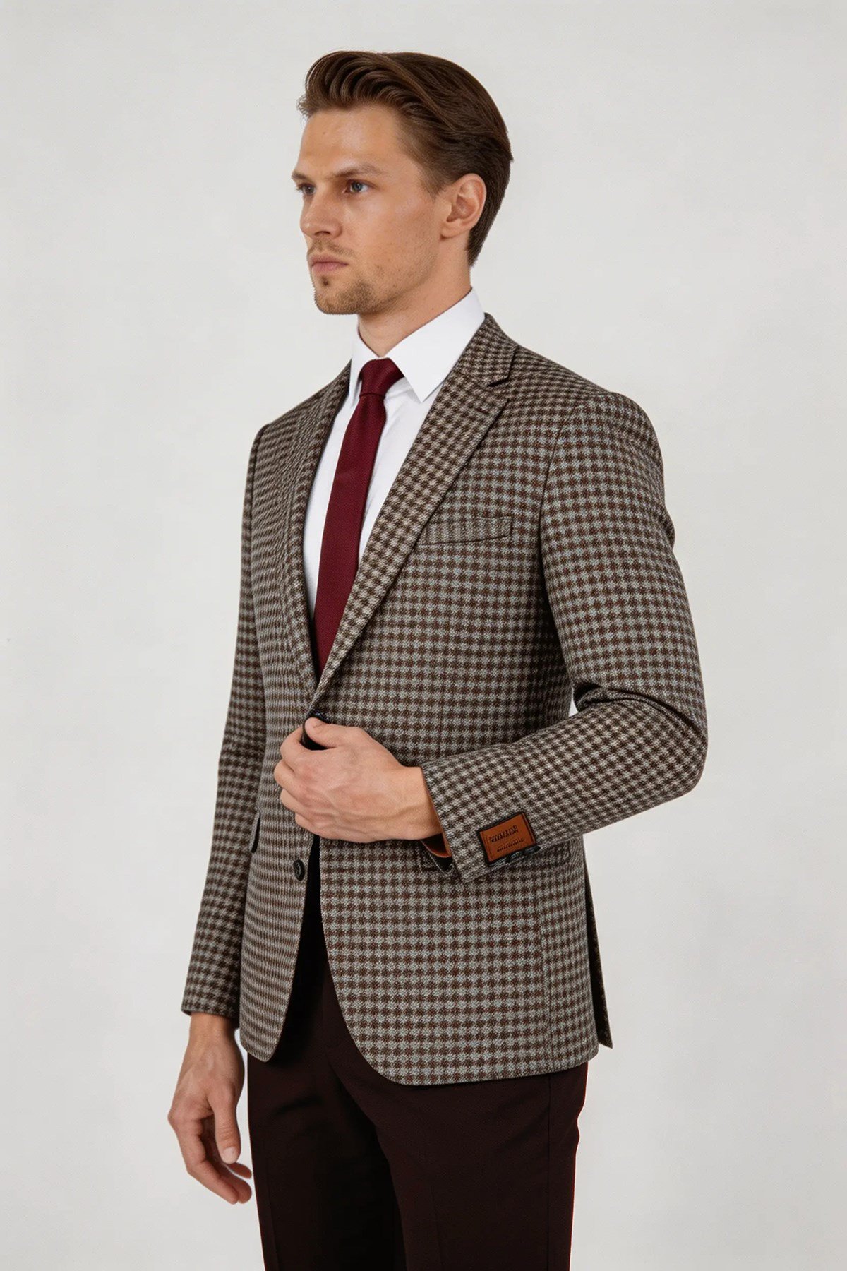 K.Kahve Slim Fit Sivri Yaka Tek Düğme Çift Yırtmaç Kombin 6 Drop Takım Elbise